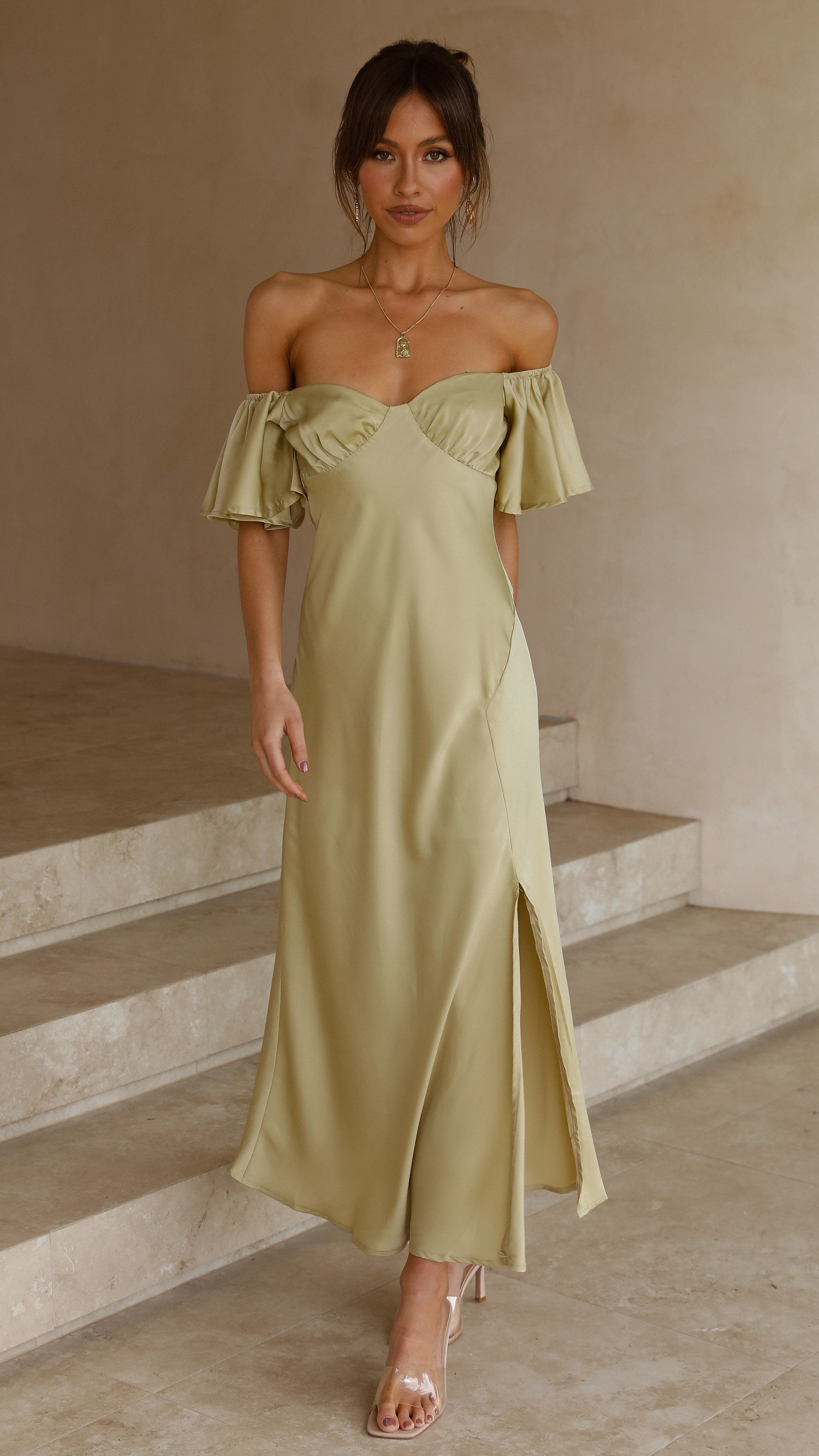 Louisa Midi Dress in Olive Green - Elegant Casual & Office Wear for Women | Perfect for Spring Summer Outfits, Date Nights & Work Attire