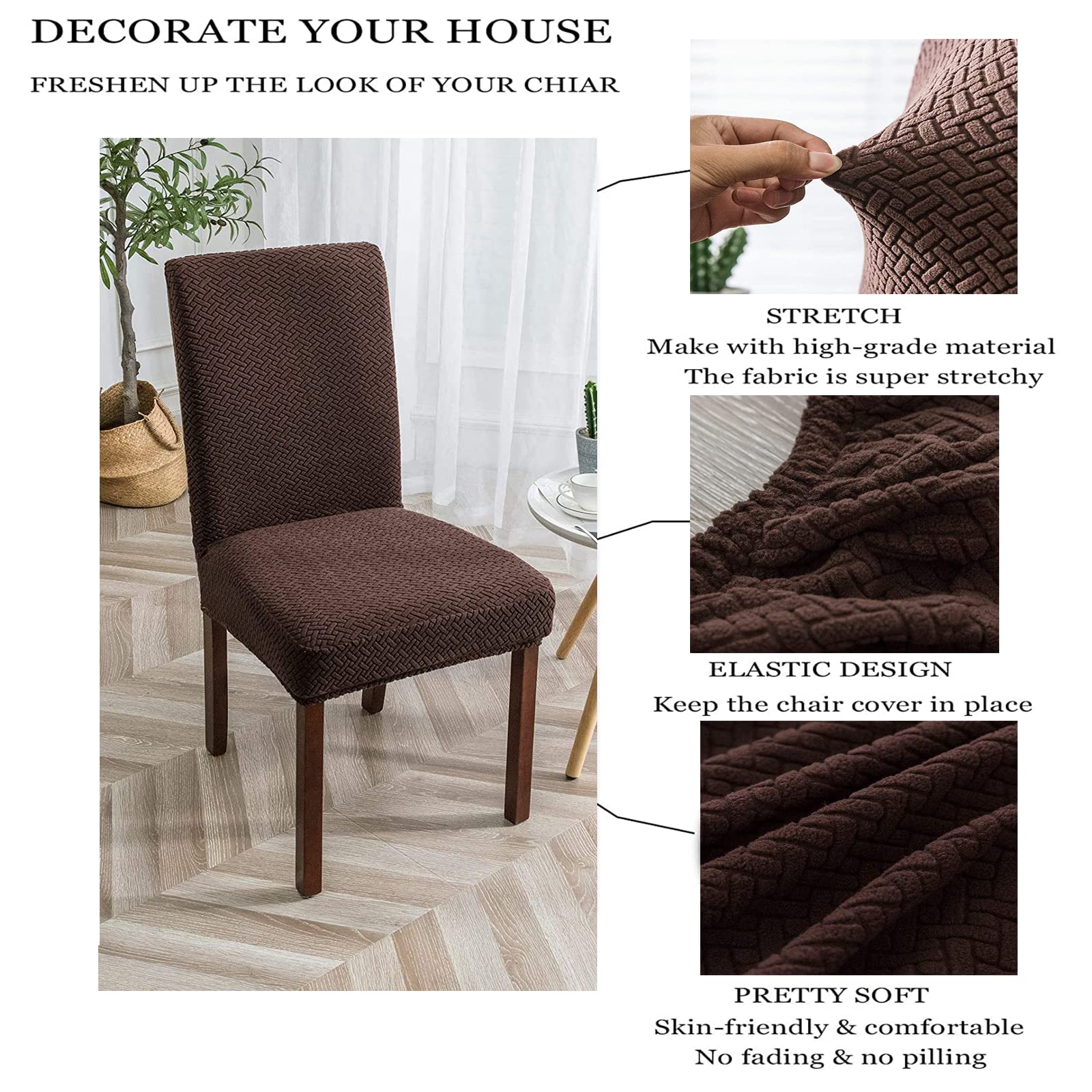 Washable Elastic Stretch Chair Seat Covers - Removable Dining Chair Protector for Home, Wedding, Hotel & Banquet - Modern Dark Coffee Furniture Cover (Set of 4) | Perfect for Dining Rooms, Ceremonies & Everyday Use