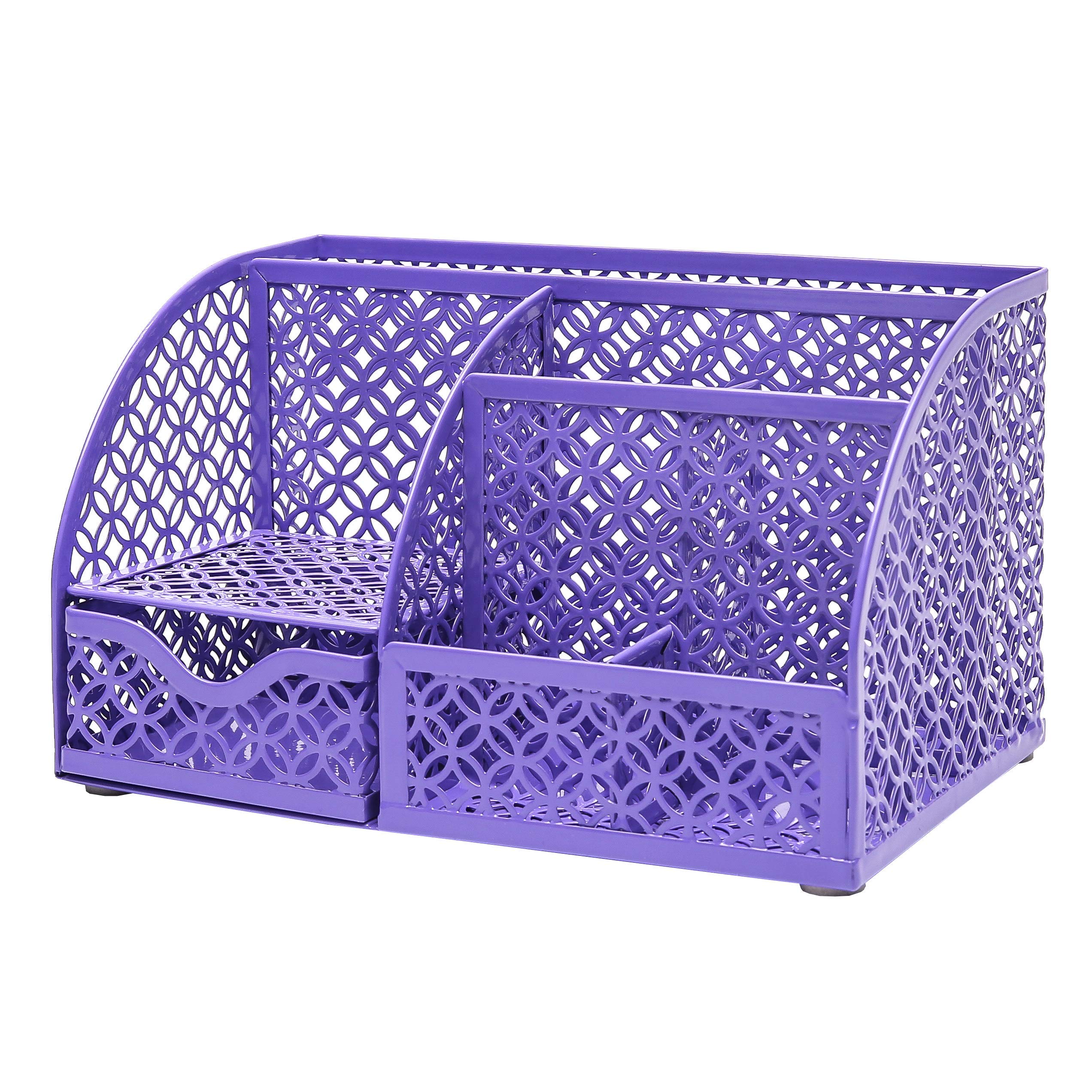 Anova Mesh Desk Organizer - 7 Compartments with Drawer, Pen & Candy Holder for Office & Home Organization (Purple)