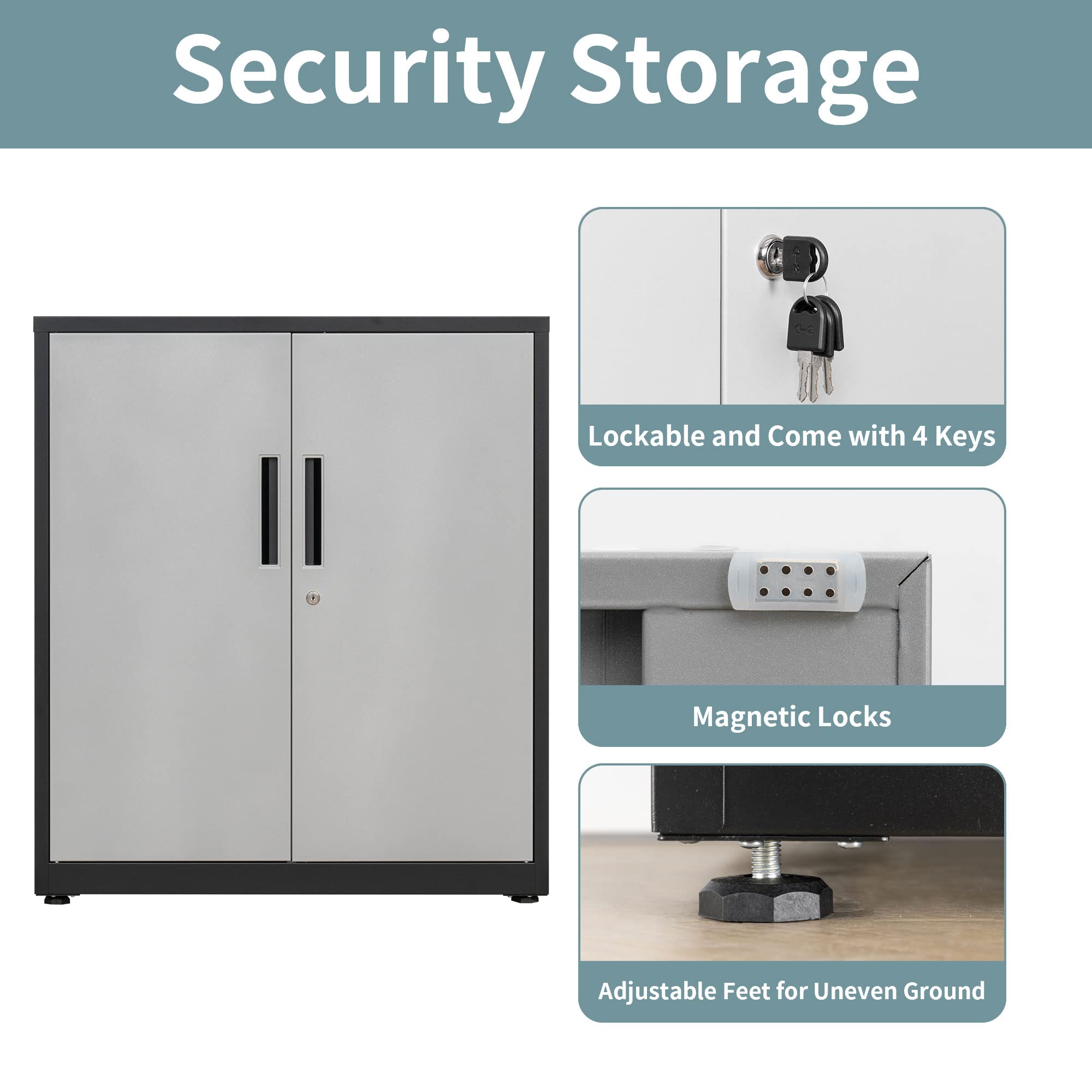 Metal Storage Cabinet with Locking Doors & Adjustable Shelves - 36.02