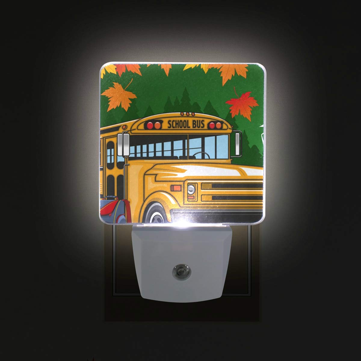 WIHVE Plug-in LED Night Light with Dusk to Dawn Sensor - 2 Pack Maple Leaf School Bus Design Desk Lamp for Bedroom, Bathroom, Hallway & Stairway - Perfect for Kids' Rooms, Nighttime Safety & Cozy Ambiance