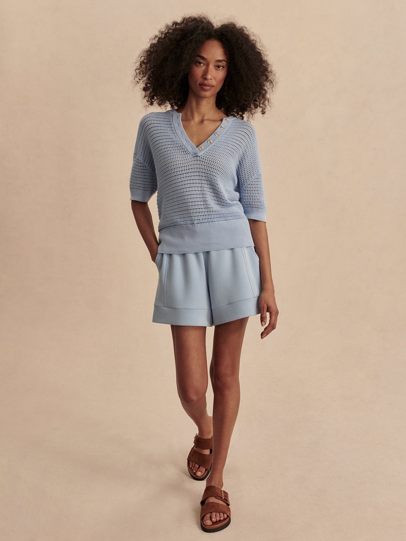 Varley Callie Knit Top - Soft Cashmere Blue Women's Sweater for Fall & Winter | Cozy Casual Wear & Layering Outfits