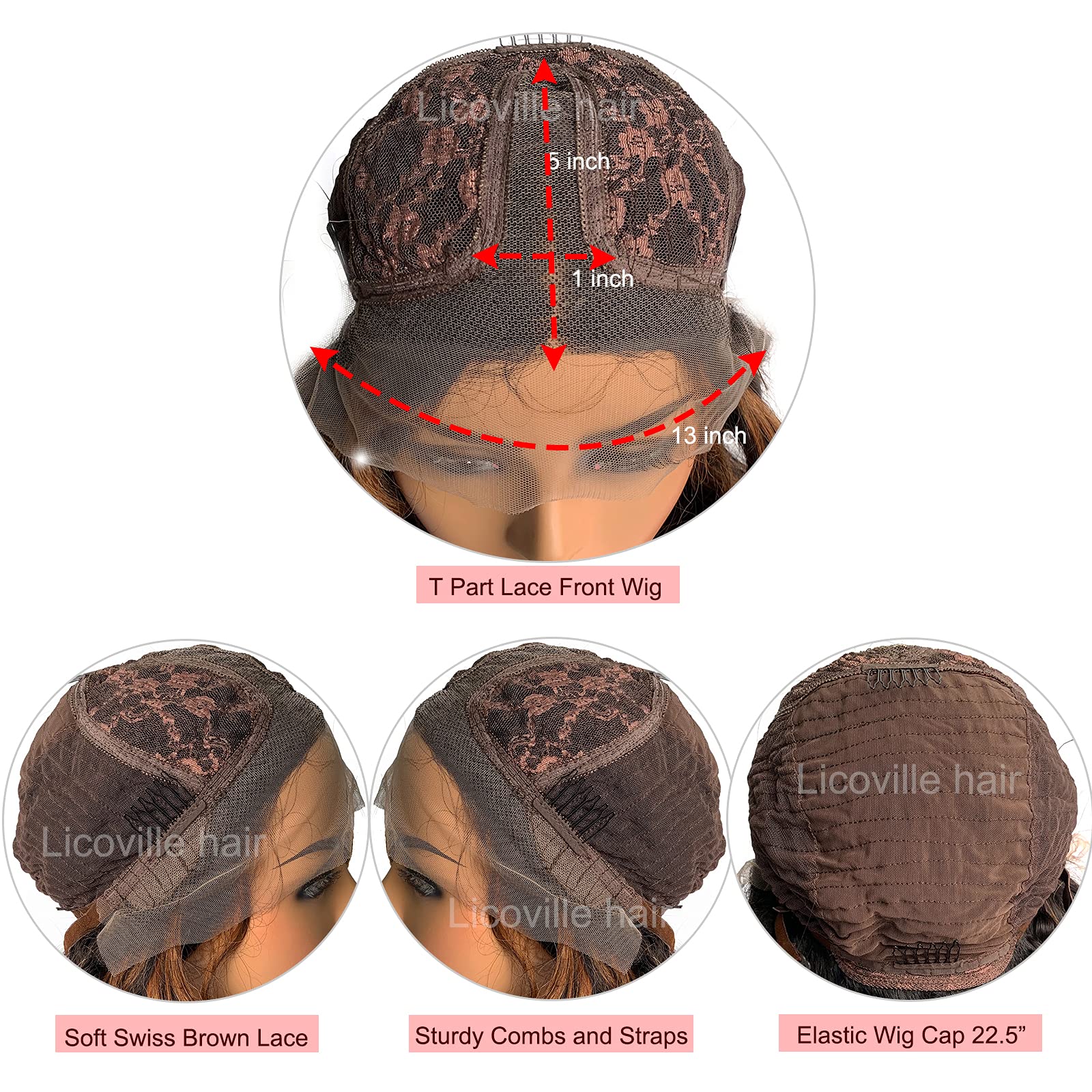 14 Inch T-Part Curly Human Hair Wig - Black & Brown Highlight Lace Front Wig with Baby Hair | Brazilian Virgin Hair, Loose Wave Balayage | Natural Look for Black Women | Perfect for Daily Wear, Parties & Special Events