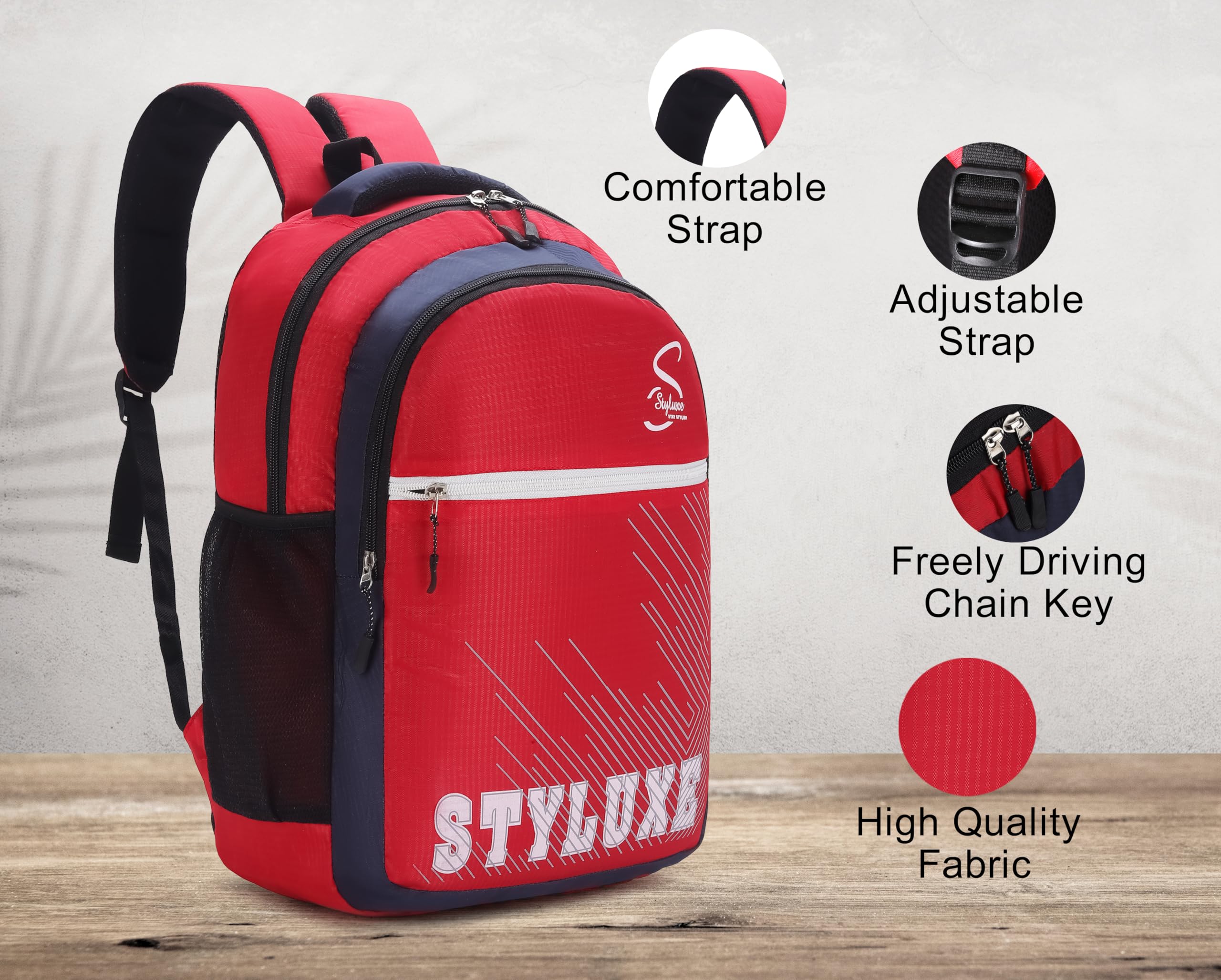 Styluxe Lightweight Red & Blue Backpacks for Boys, Girls, Men & Women - Durable School, College, Office & Travel Laptop Bag - Perfect for Daily Commute, Campus Life & Business Trips