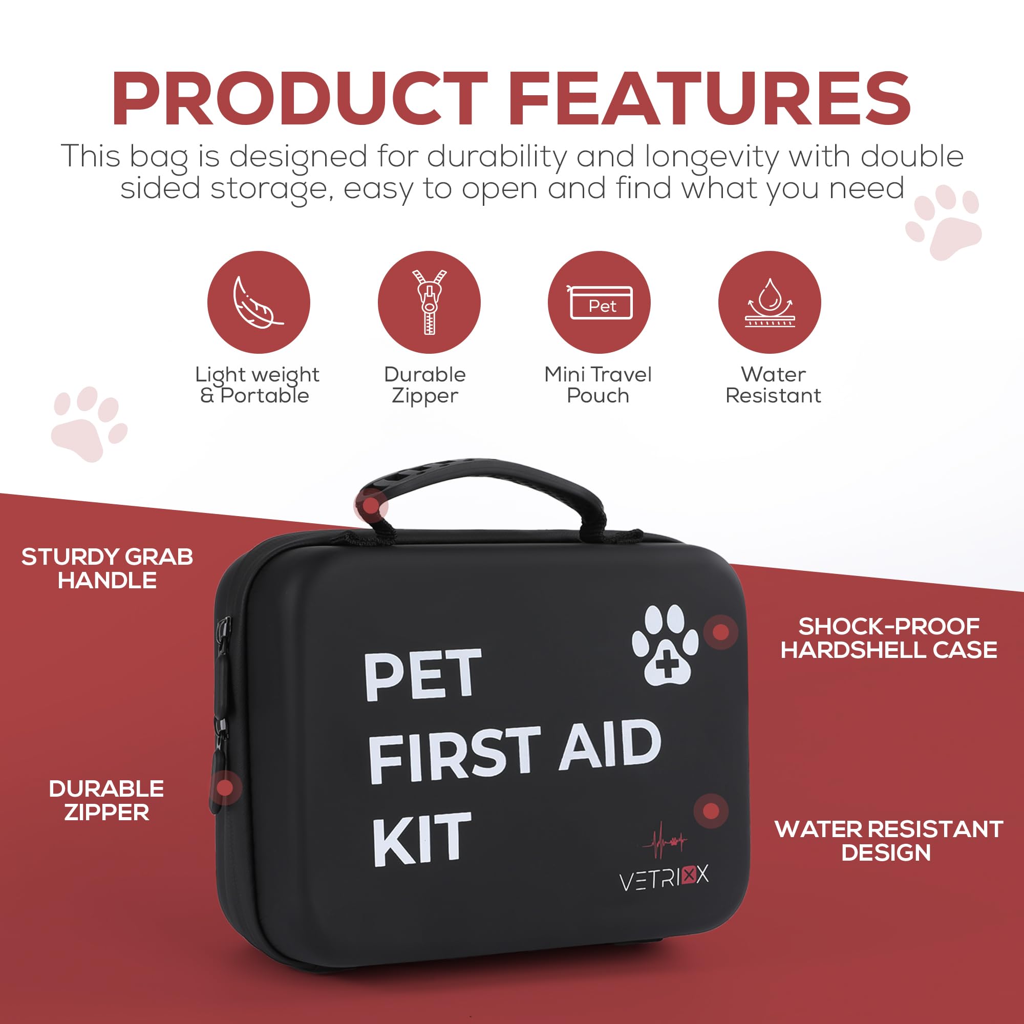 **85-Piece Dog & Cat First Aid Kit with Styptic Clotting Stick & Travel Pouch – Emergency Pet Medical Kit for Home, Travel, Hiking & Outdoor Adventures (Hard Case)**