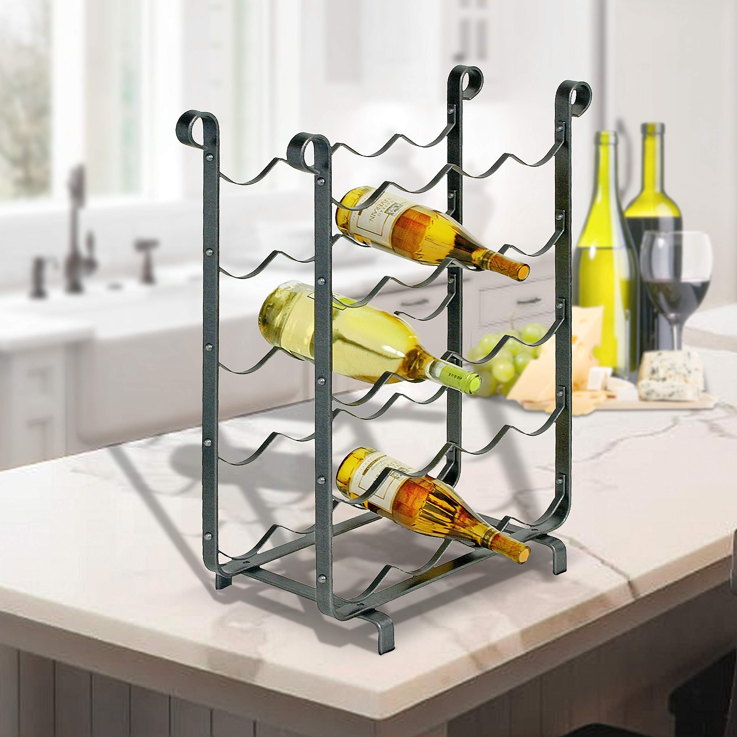 Enclume 20-Bottle Wine Storage Rack - Hammered Steel Wall Mount Wine Holder for Kitchen, Bar & Cellar Organization