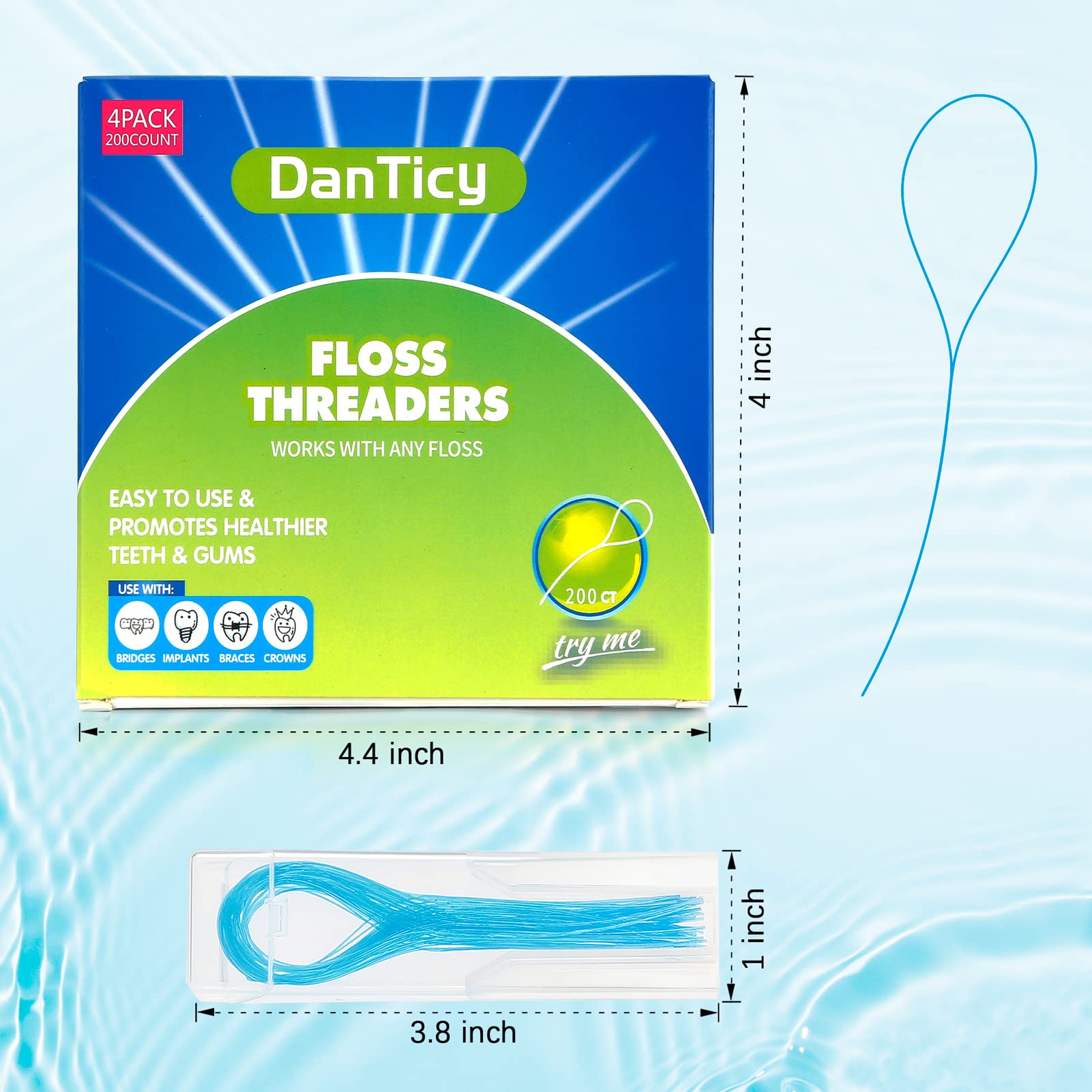 Dental Floss Threaders for Braces, Bridges & Implants - 200PCS (4 Pack) Deep Cleaning Oral Hygiene Tools - Perfect for Braces Wearers & Dental Work Care