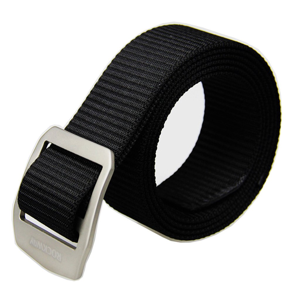 Rockway Men's Tactical Titanium Buckle Nylon Web Belt - Heavy Duty Military Belt with 1 Titanium Buckle & 2 Adjustable Straps - Perfect for Outdoor, Hiking, Work & Everyday Use