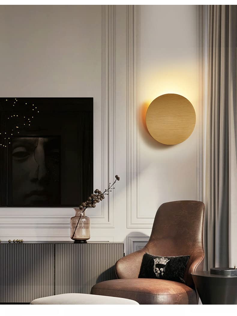 Modern Minimalist Round Wall Lamp - Gold Indoor Lighting for Living Room, TV Background, Study & Hallway - 1pc Creative Wall Light for Home Decor