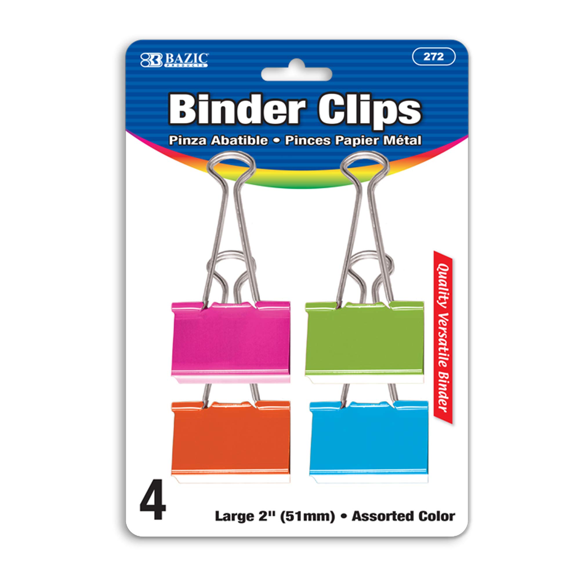 BAZIC 2 Inch (51mm) Large Binder Clips - 144-Pack of Heavy Duty Paper Clamps for Office, Home & Kitchen Organization - Perfect for Securing Documents, Recipes, and Bulletin Boards