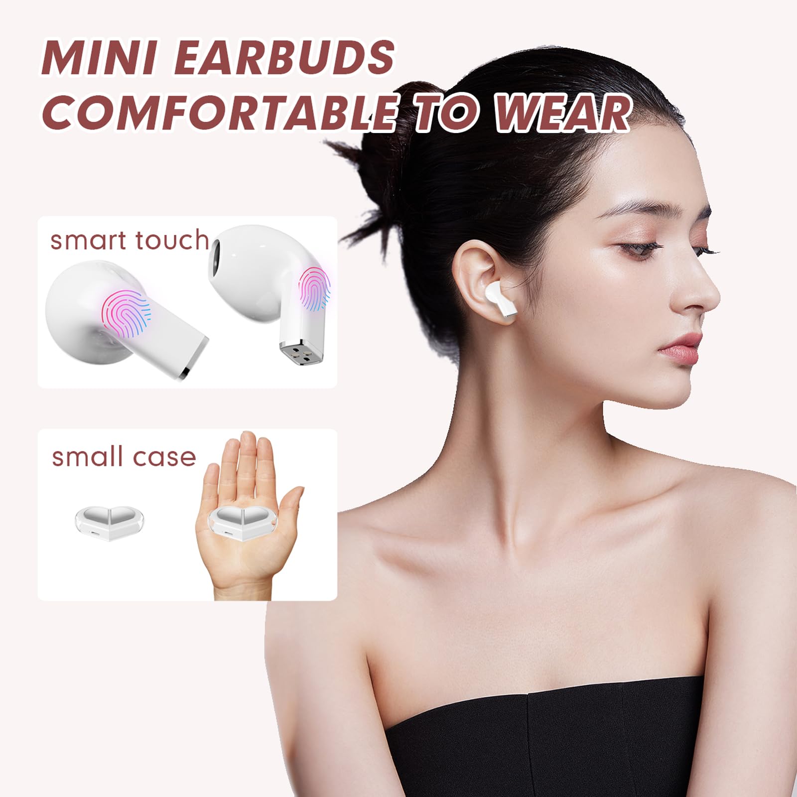 Cute Wireless Earbuds for Girls & Women - Small Mini Bluetooth Earbuds for Small Ears, Rose Gold Kawaii Invisible Earphones Compatible with iPhone & Android - Perfect for School, Workout & Daily Use