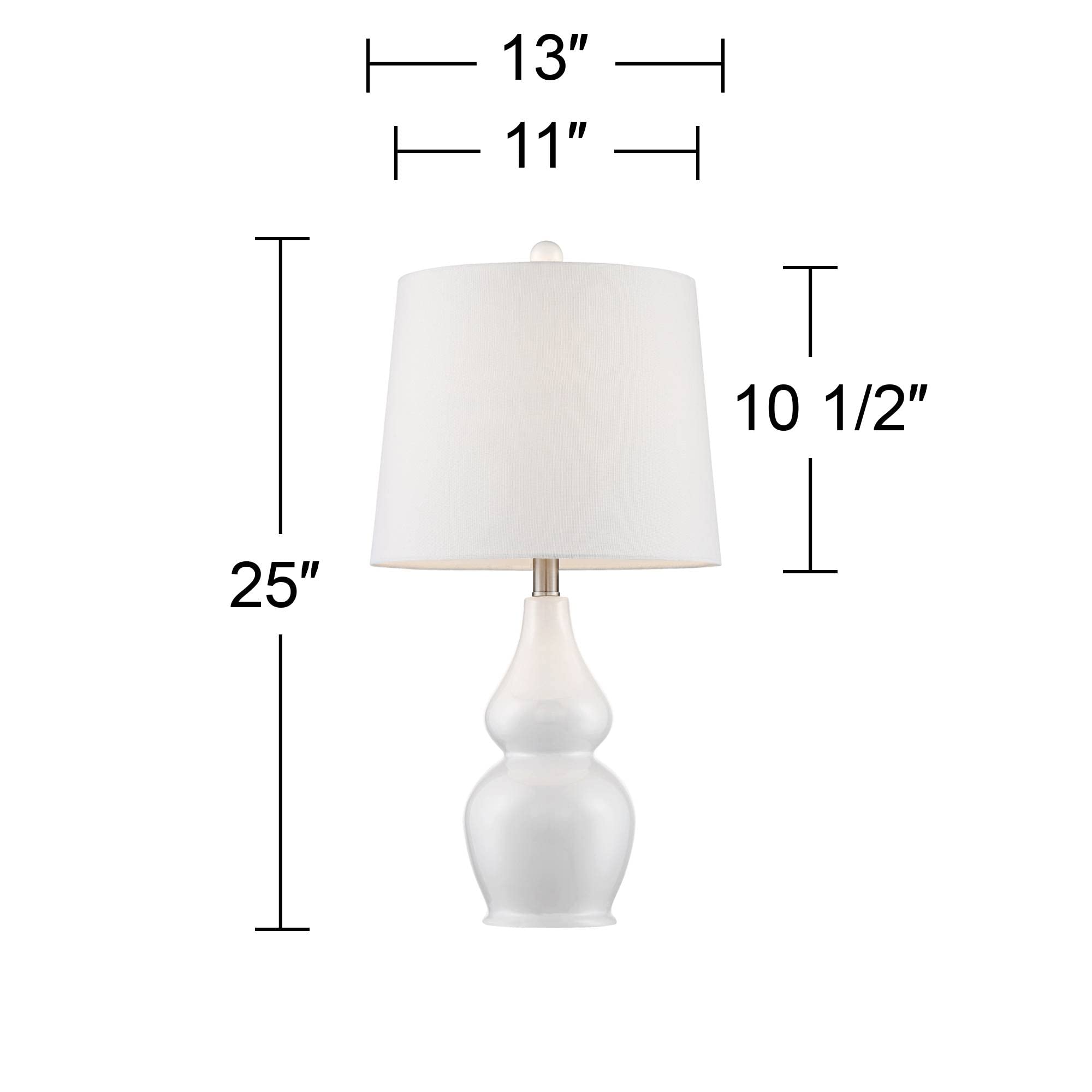 360 Lighting Jane Modern Table Lamps - Set of 2 White Ceramic Double Gourd Lamps with Fabric Tapered Drum Shade - 25