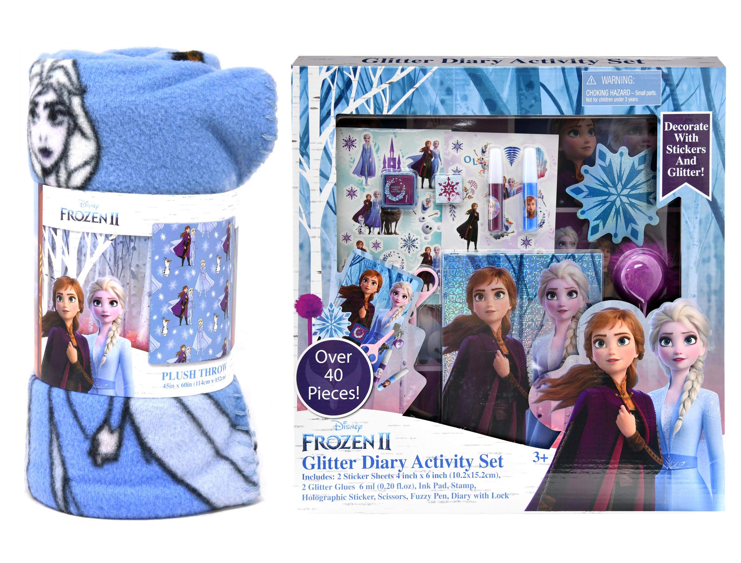 Frozen Themed Blanket Set for Girls - Elsa Princess Blanket with Activity Book, Stickers & Diary - Perfect for Sleepovers, Birthday Gifts & Disney Movie Nights (3-Piece Set)