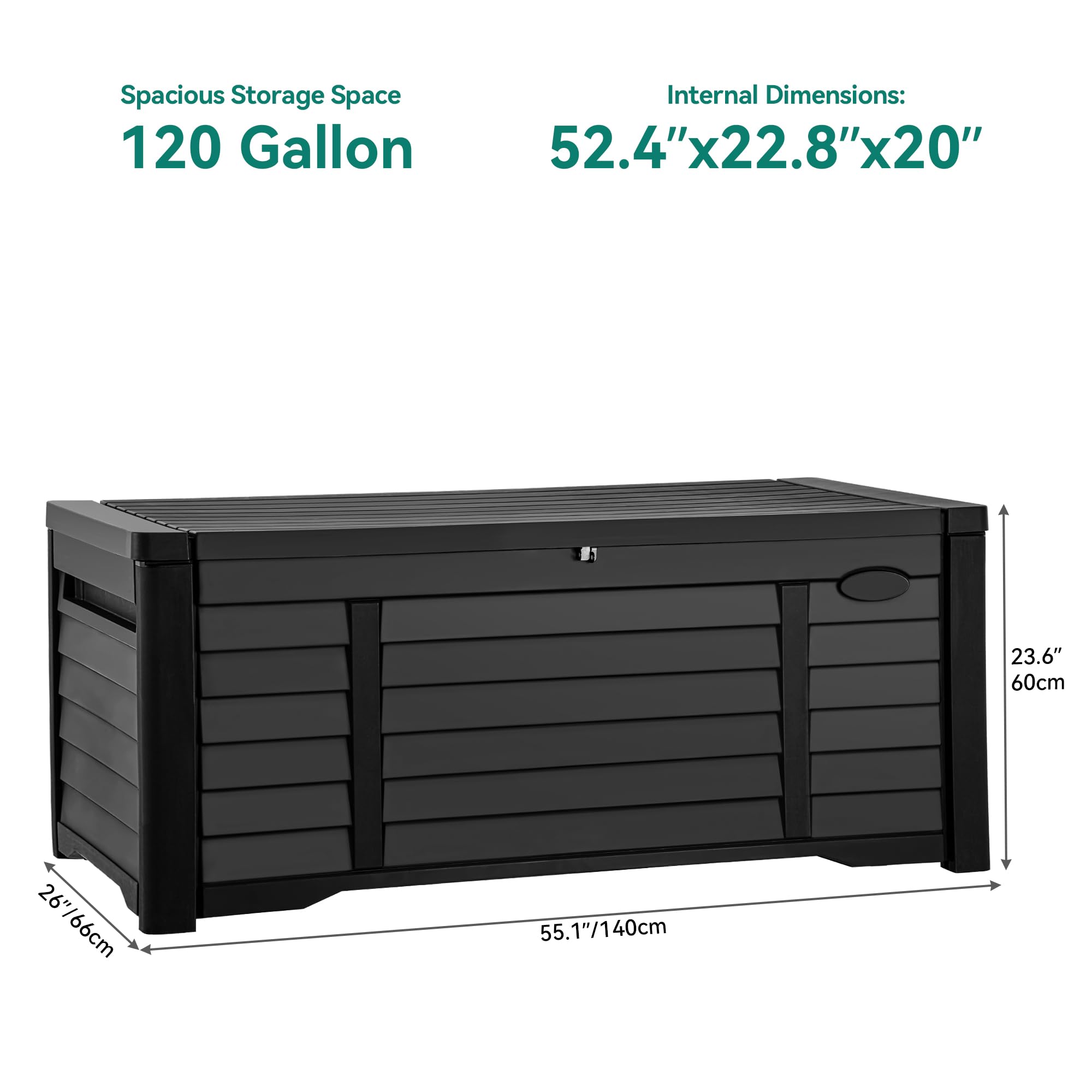 DWVO 120 Gallon Large Deck Box - Waterproof Outdoor Storage Container for Patio, Garden & Pool Supplies | Extra Large Resin Storage Bin with Lockable Lid | Ideal for Storing Pillows, Tools & Outdoor Equipment | Black