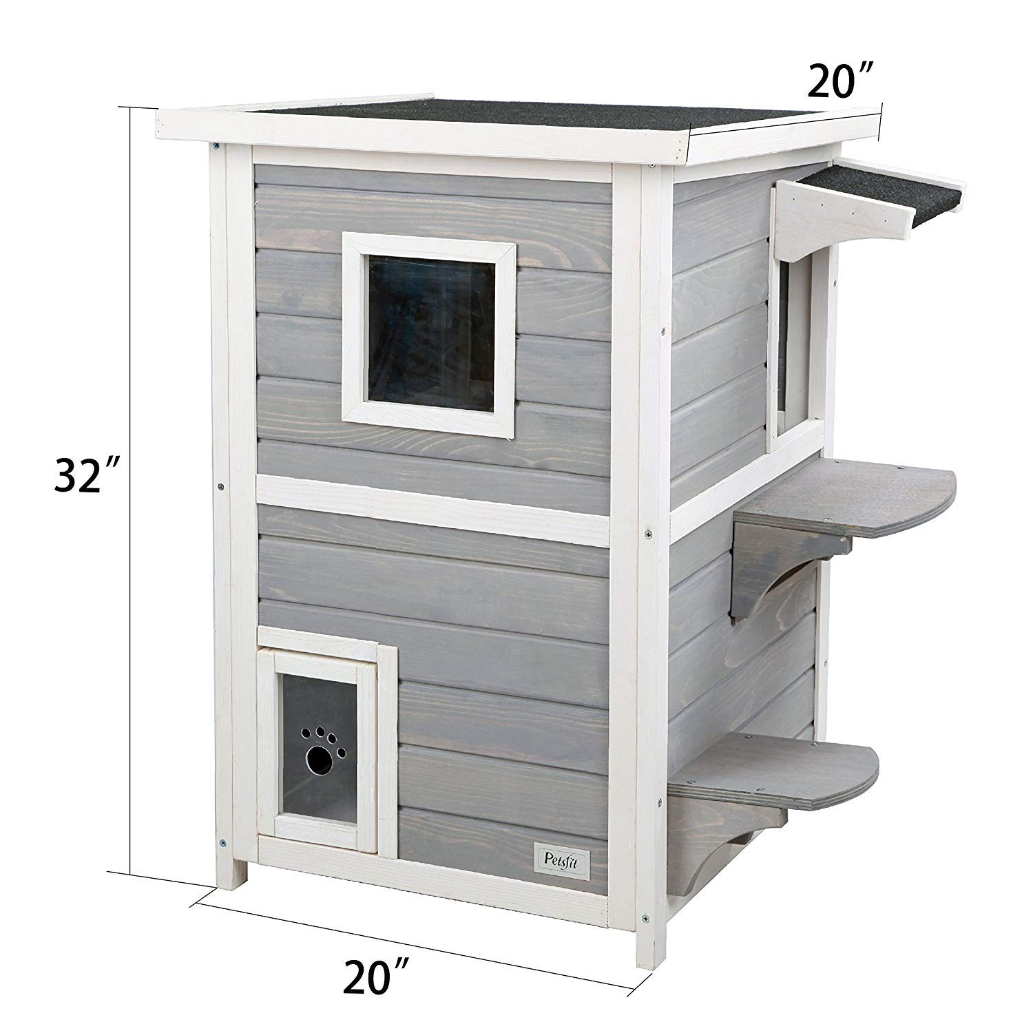 Petsfit 2-Story Weatherproof Outdoor Cat House with Escape Door - Insulated Shelter for Stray & Feral Cats - Perfect for Backyard, Garden & Patio Protection