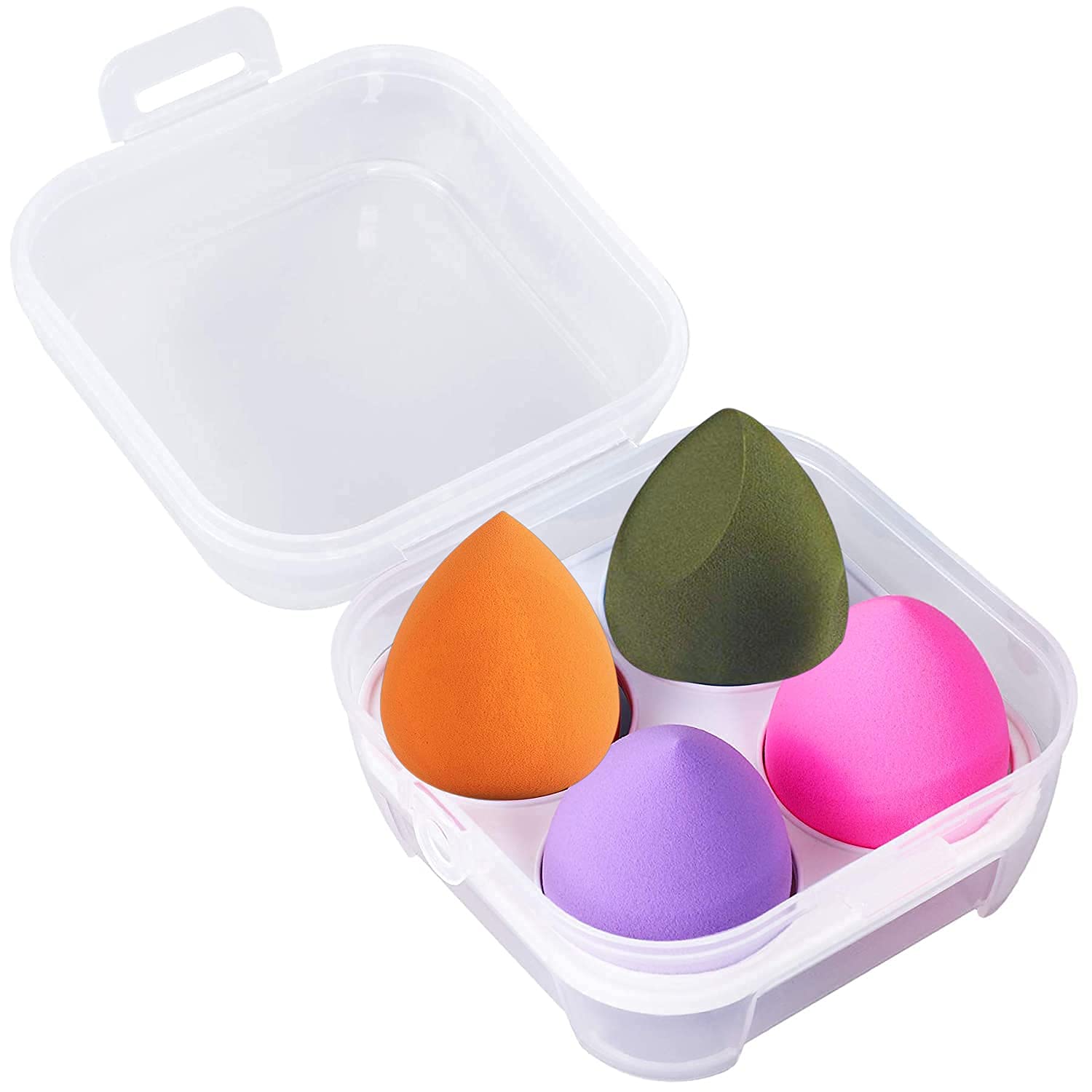 Professional Makeup Sponges Blender Set - 4 Pcs Beauty Foundation Blending Sponges with Egg Case for Cream, Powder & Liquid | Flawless Finish | Perfect for Daily Makeup, Contouring & Airbrush Effect