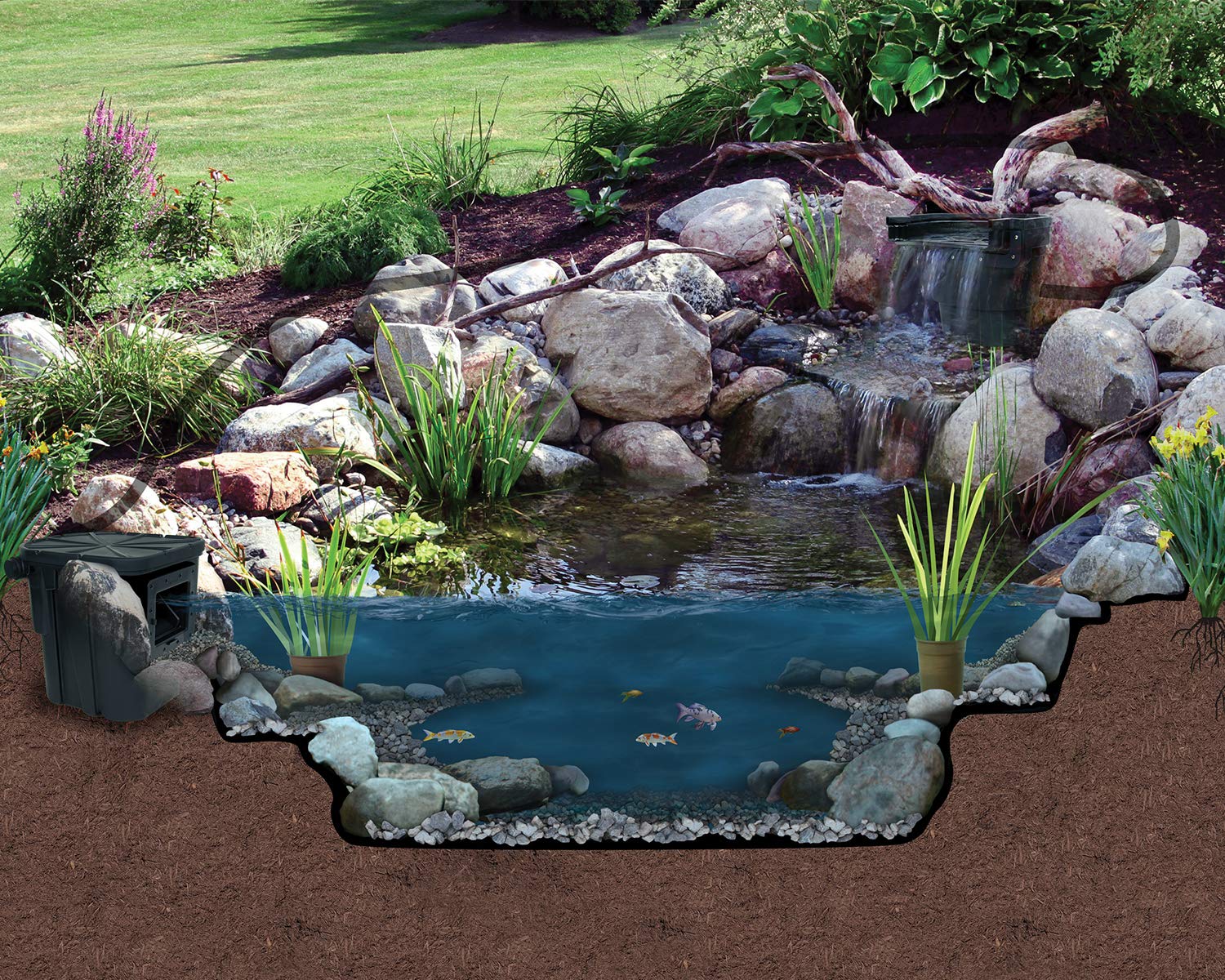 Atlantic Water Gardens BF1600 16-Inch Black Pond Filter & Waterfall Spillway - Perfect for Koi Ponds, Garden Water Features & Outdoor Landscaping