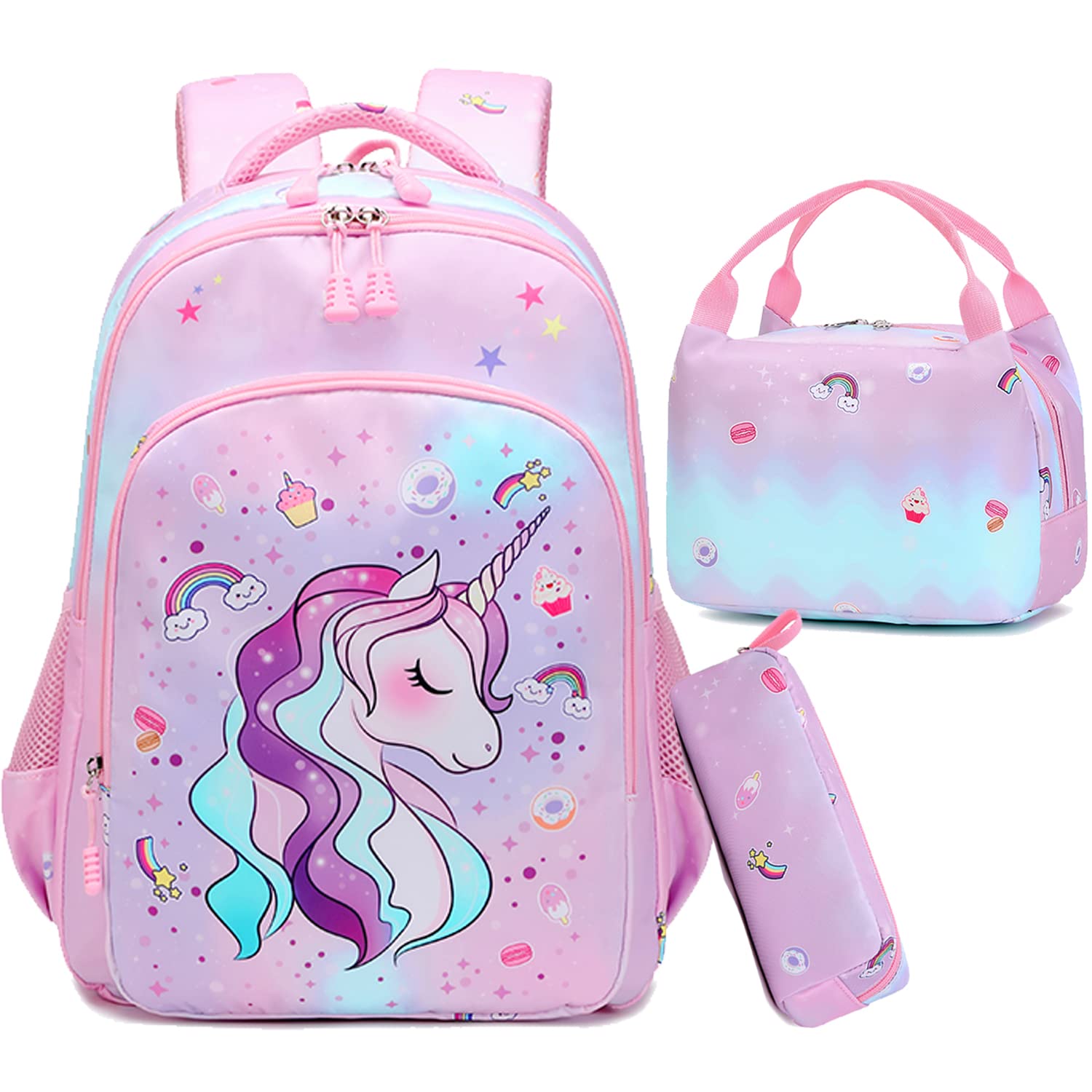 **Cute Unicorn Backpack for Girls - Waterproof School Bookbag with Pencil Case & Lunch Box - Perfect for Elementary, Middle School & Travel - Trendy Unicorn Gifts for Kids**