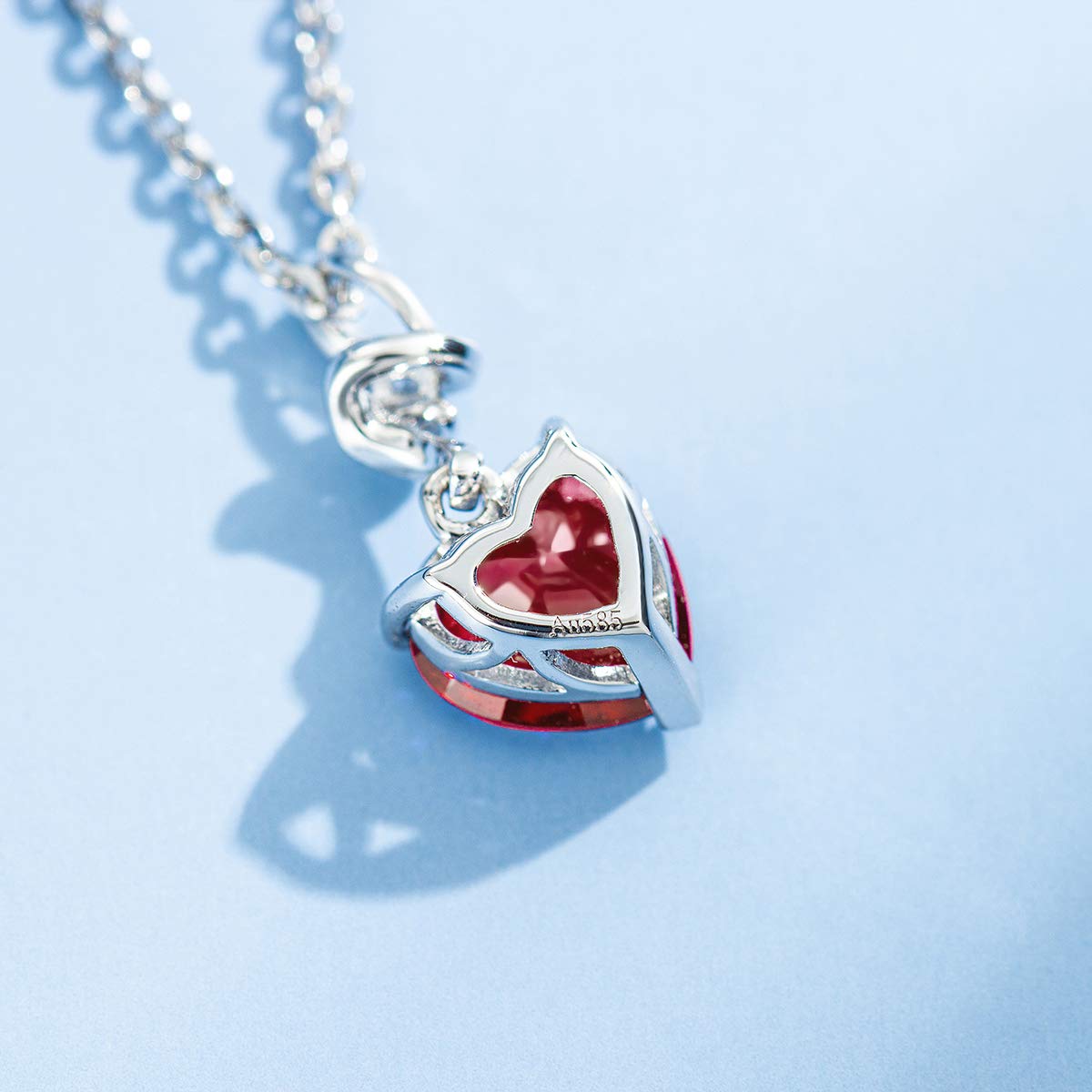 14K Solid White Gold Diamond & Gemstone Heart Pendant Necklace with Sterling Silver Chain - 8mm Birthstone Jewelry for Women, Perfect Anniversary & Birthday Gift for Mom, Wife - Ideal for Weddings, Parties & Special Occasions