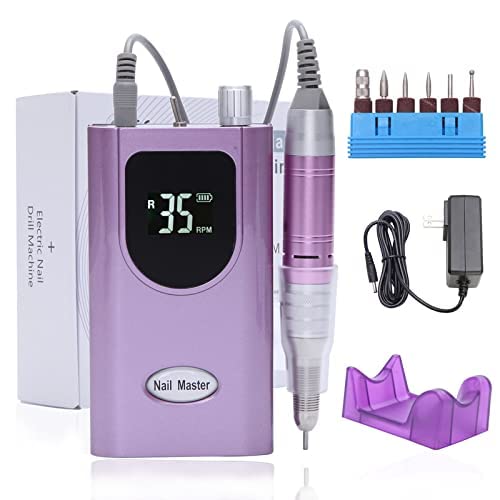Professional Nail Drill Machine 35000RPM - Portable Electric Nail File for Acrylic & Gel Nails Removal, Rechargeable Efile for Home & Salon Use - Perfect for Manicures, Pedicures & Nail Art (Purple)