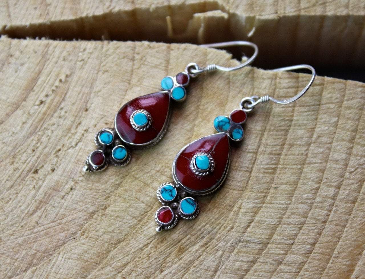 Handmade Coral & Turquoise Flower Drop Earrings for Women | Boho Chic Dangle Jewelry | Perfect for Weddings, Parties & Everyday Wear