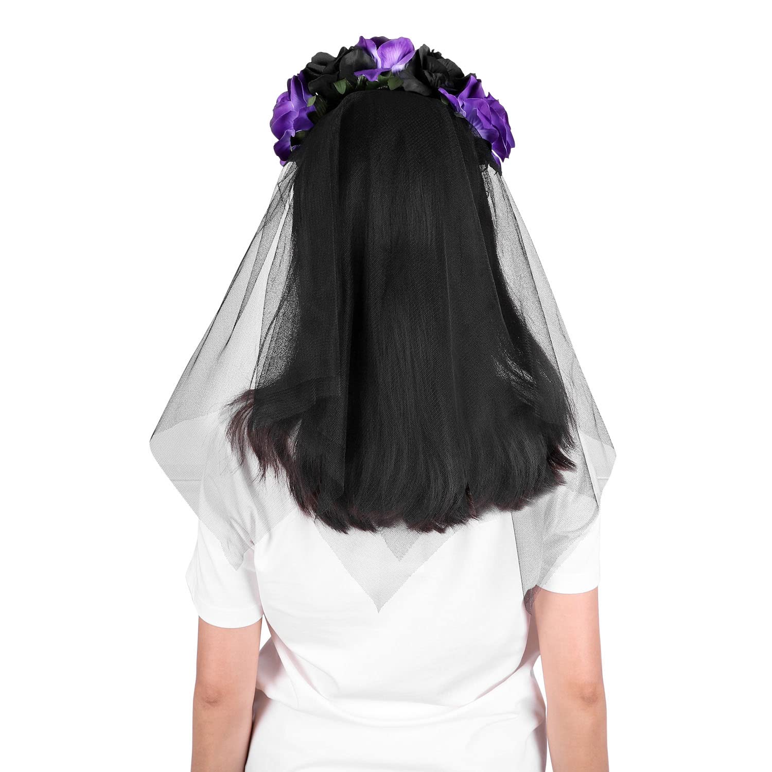 Day of The Dead Veil Headbands - Black Halloween Rose Flower Headpiece for Costume & Party Accessories | Perfect for Dia de los Muertos, Halloween, Cosplay, and Themed Events
