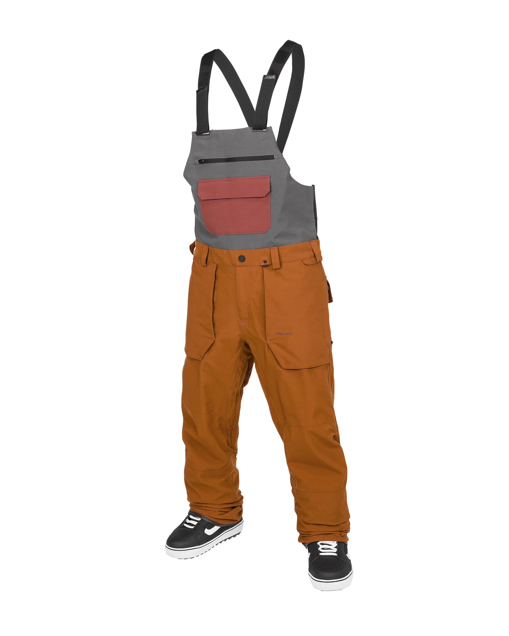 Volcom Men's Roan Bib Overalls - Caramel Denim Workwear Pants, Size S5 - Durable & Comfortable for Outdoor Work, Hiking & Casual Wear