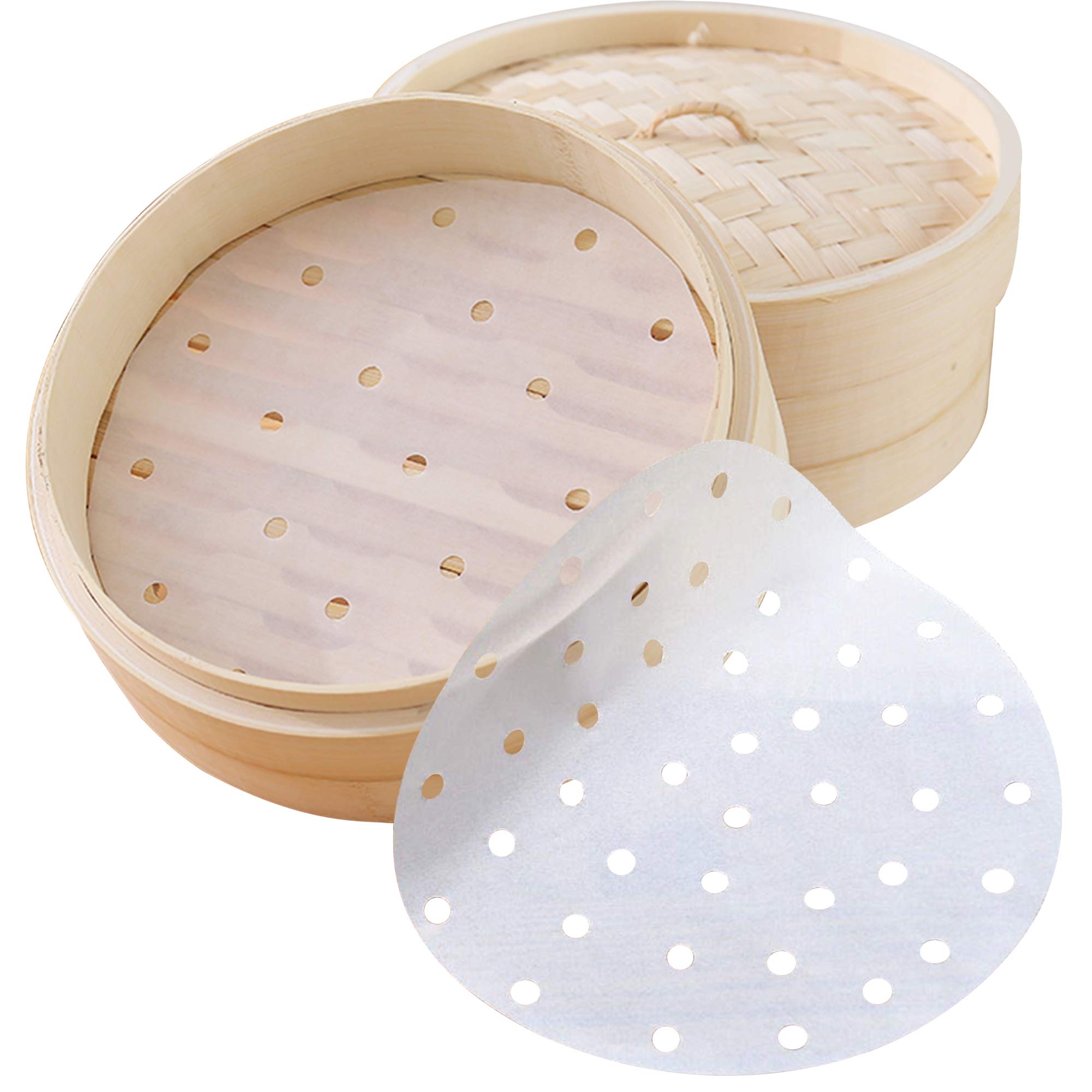 CONIE 12 Inch Steamer Paper Liners - 100ct Perforated Parchment Sheets for Air Fryer, Steaming Basket & Cooking | Perfect for Healthy Meals, Dumplings & Vegetables