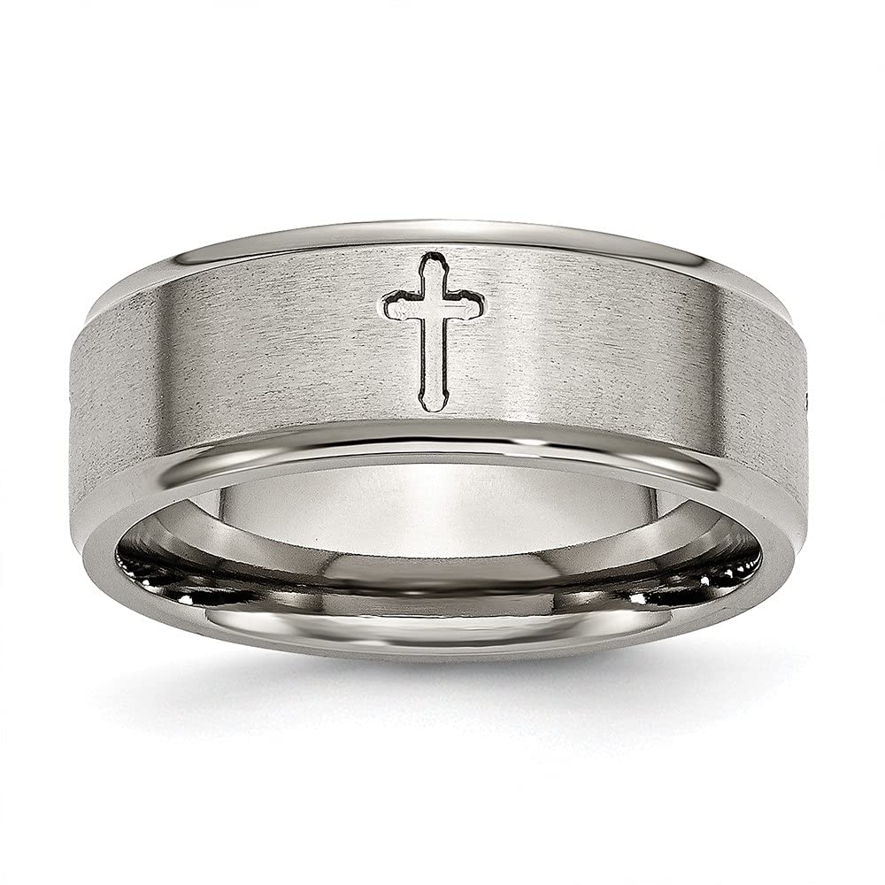 Diamond2Deal Titanium 8mm Cross Brushed & Polished Wedding Band Ring for Men - Durable & Hypoallergenic Mens Jewelry for Weddings, Anniversaries & Everyday Wear