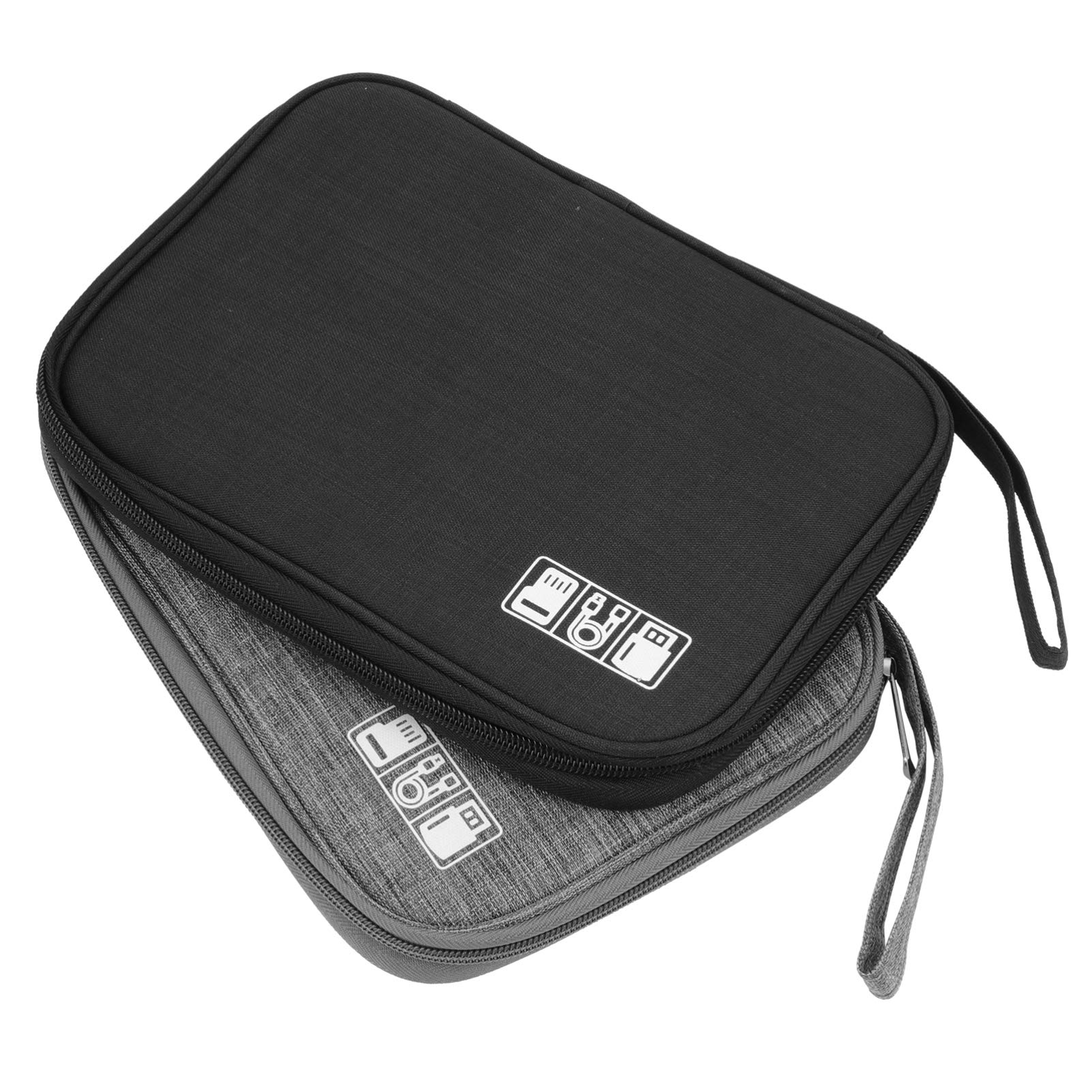 2-Pack Garneck Travel Organizer Bags - Electronics & Cable Storage Pouch for Chargers, USB Cables, Flash Drives, Phones (Black & Grey) | Perfect for Travel, Office & Home Organization