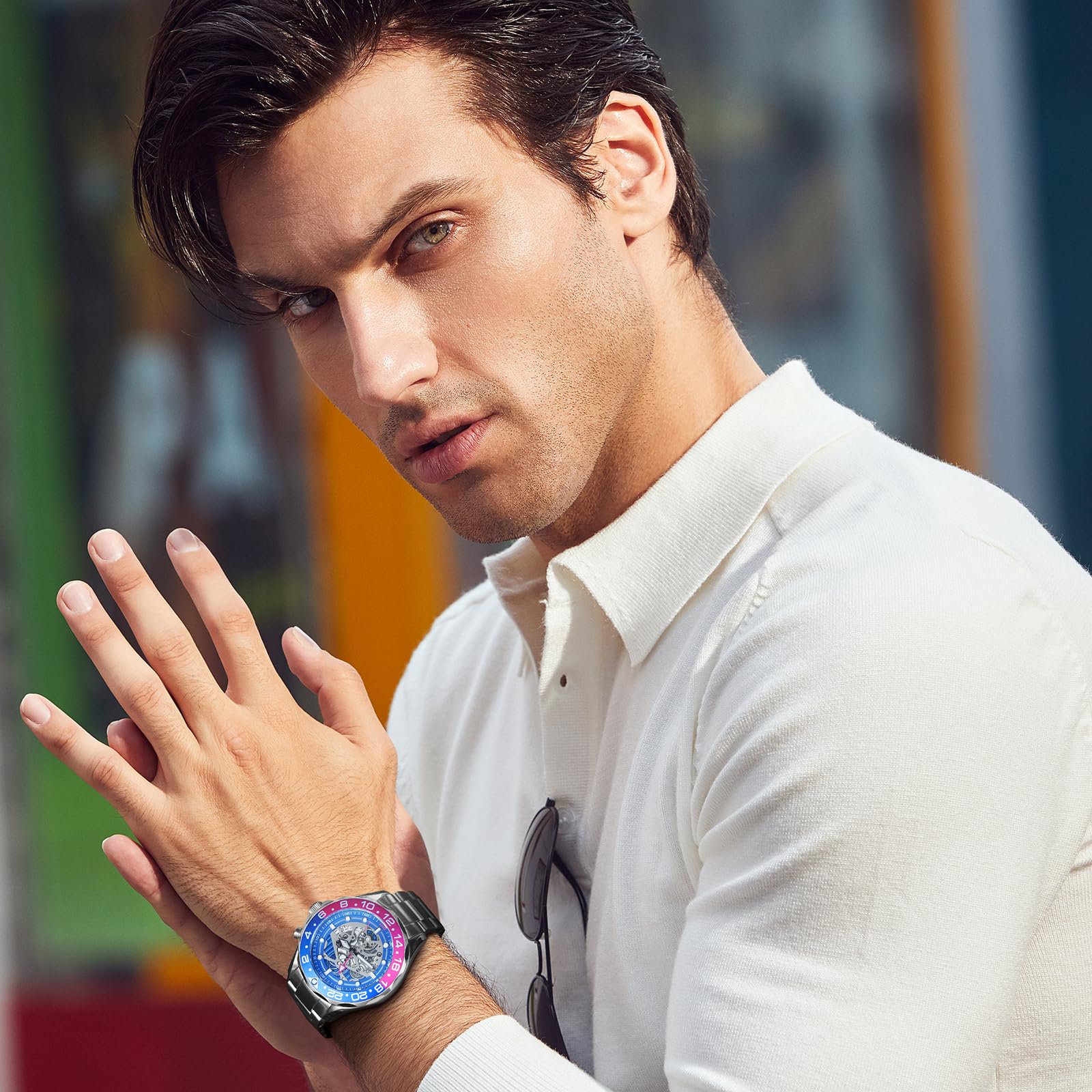 **TSAR BOMBA Luxury Automatic Square Skeleton Watch for Men – 50M Waterproof Mechanical Silver Wrist Watch with Silicone Strap – Stylish & Unique Replica Tonneau Design – Perfect for Business, Casual & Formal Occasions**