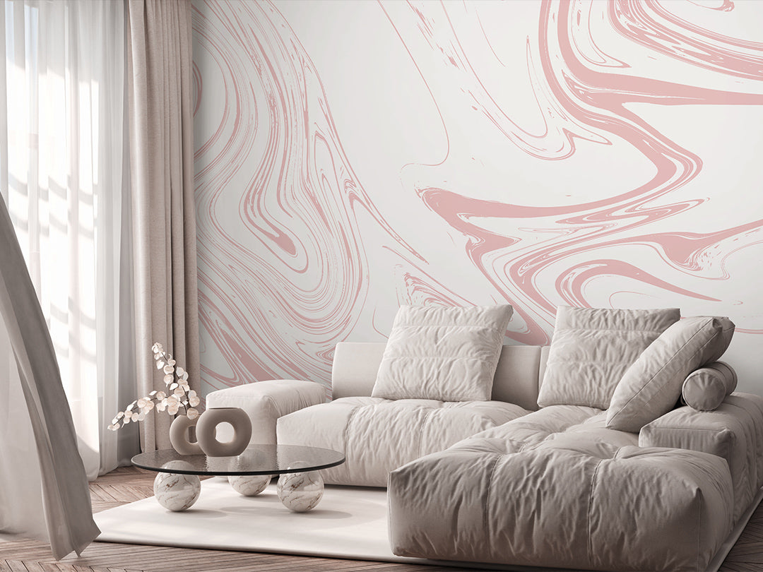 White Pink Marble Wall Mural AM057 - Self-Adhesive Peel and Stick Wallpaper for Home & Office Decor - Perfect for Living Room, Bedroom, Kitchen Backsplash