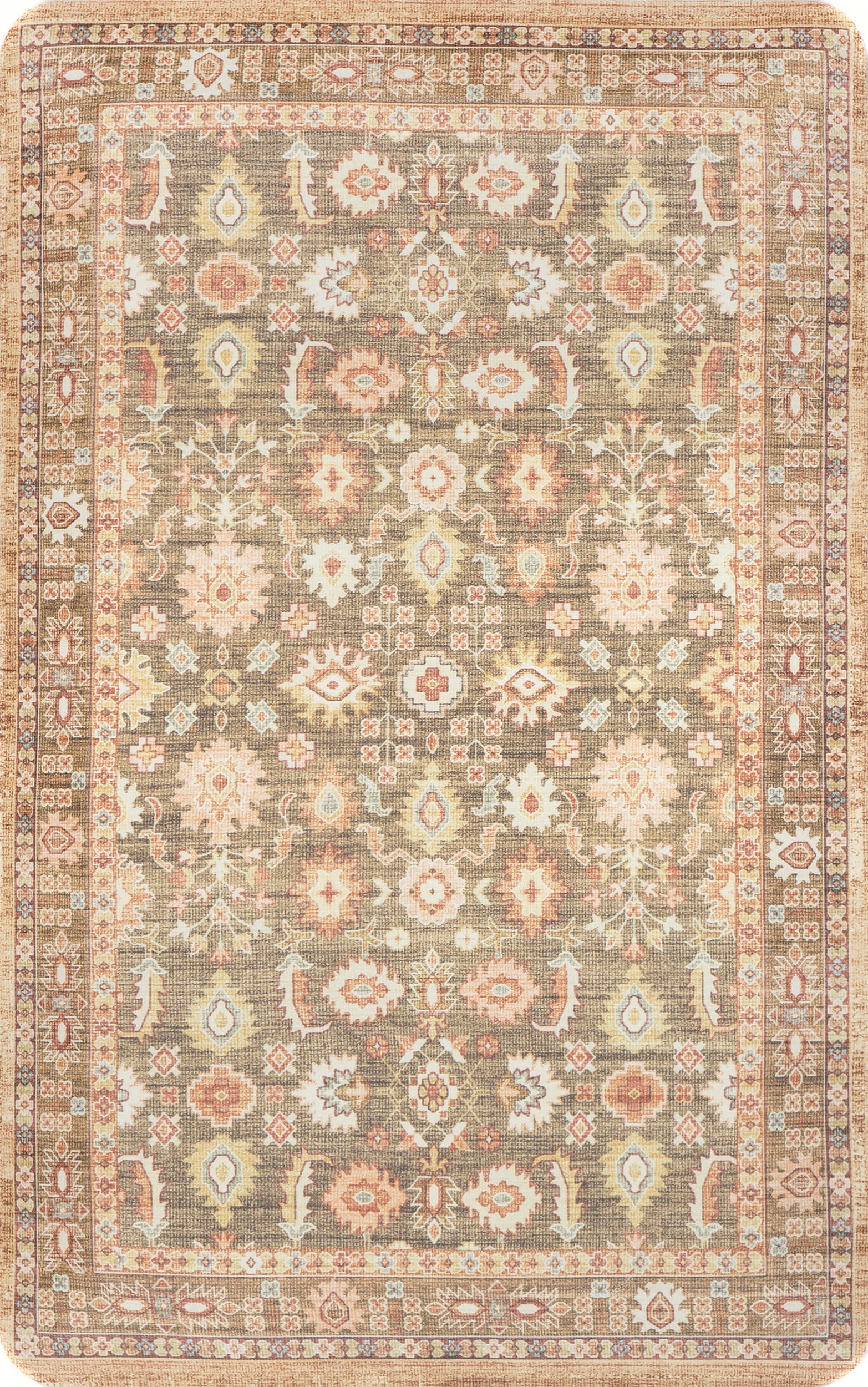 Antique Floral Anti-Fatigue Kitchen Mat - Beige Non-Slip Cushioned Floor Mat for Standing Comfort in Home, Office & Salon