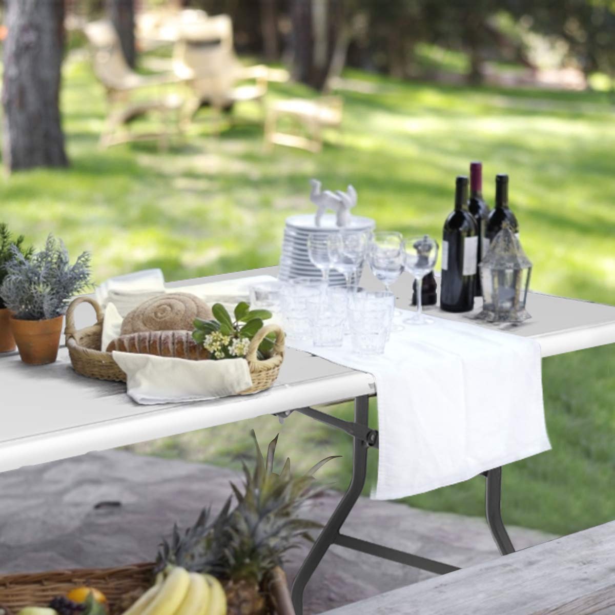 HAPPYGRILL 6FT Foldable Picnic Table - Portable Plastic Outdoor Dining Table for Camping, BBQ, Parties & Beach - Lightweight & Easy to Carry for Picnics, Tailgating & Backyard Gatherings