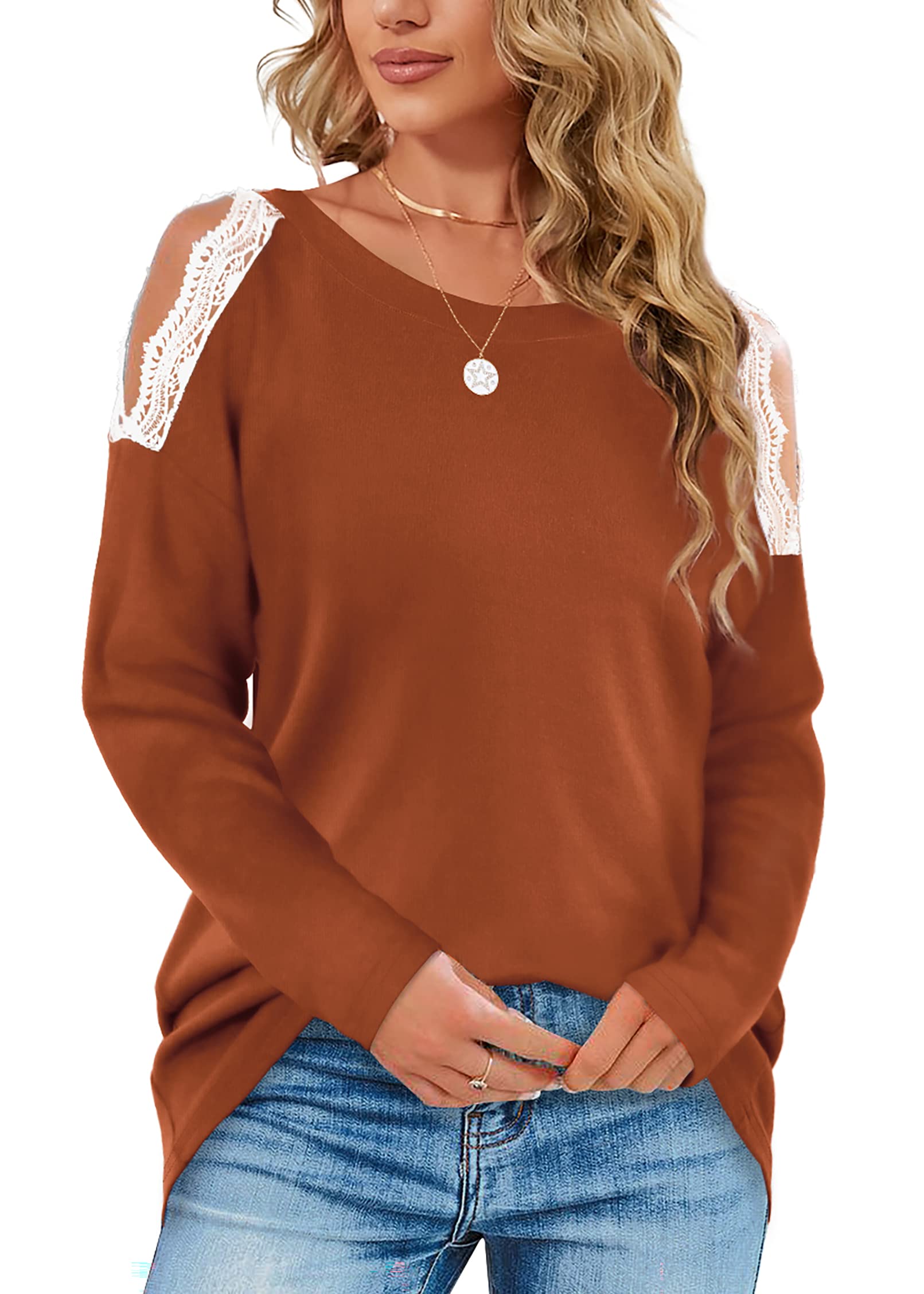 Fashionable Cold Shoulder Tops for Women - Long Sleeve Lace Tunic Blouse with Elegant Design | Perfect for Casual Wear, Office Outfits & Date Nights