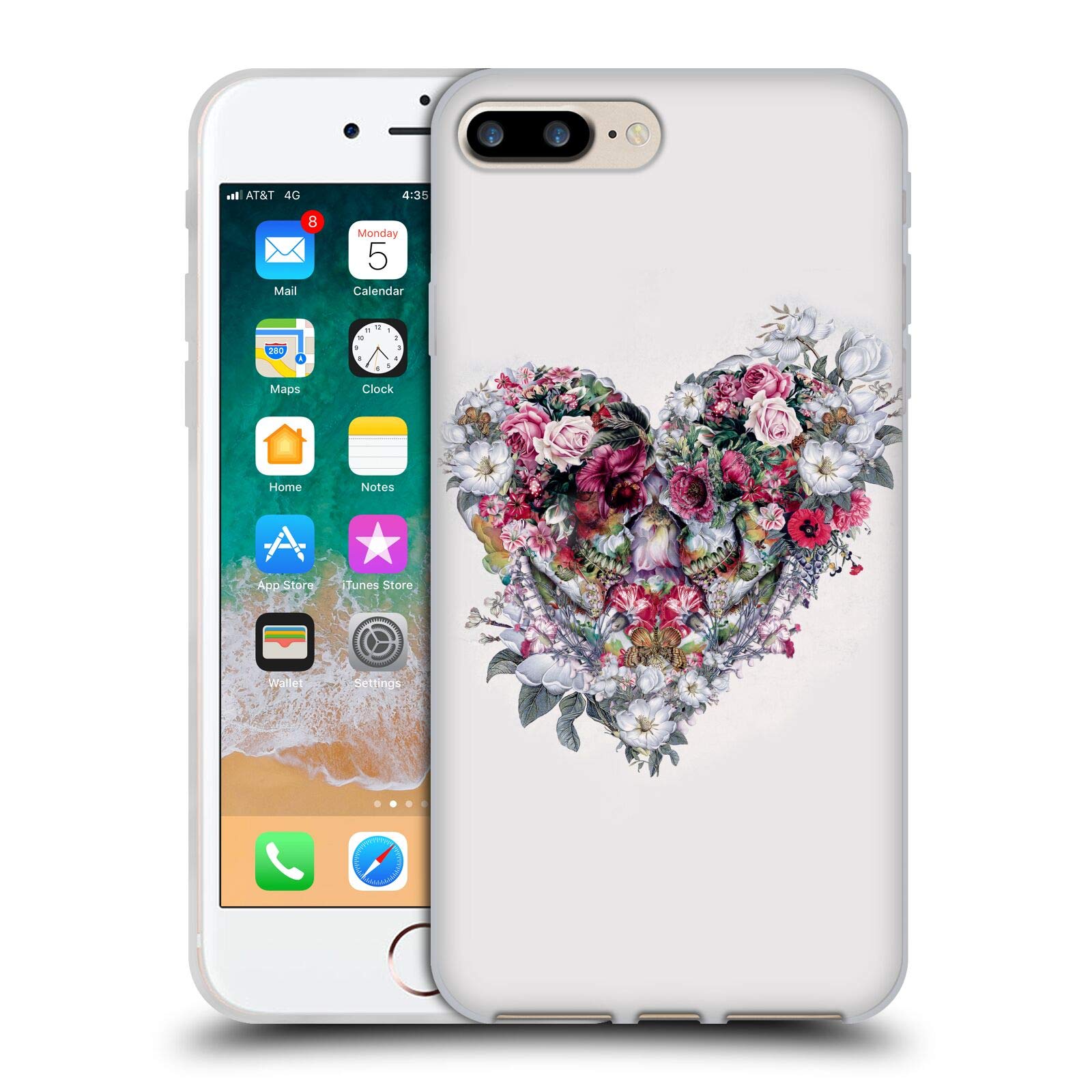 Officially Licensed Riza Peker Love Forever Skulls Soft Gel Phone Case - Compatible with iPhone 7 Plus & 8 Plus - Cute Protective Cover for Everyday Use & Gift Giving