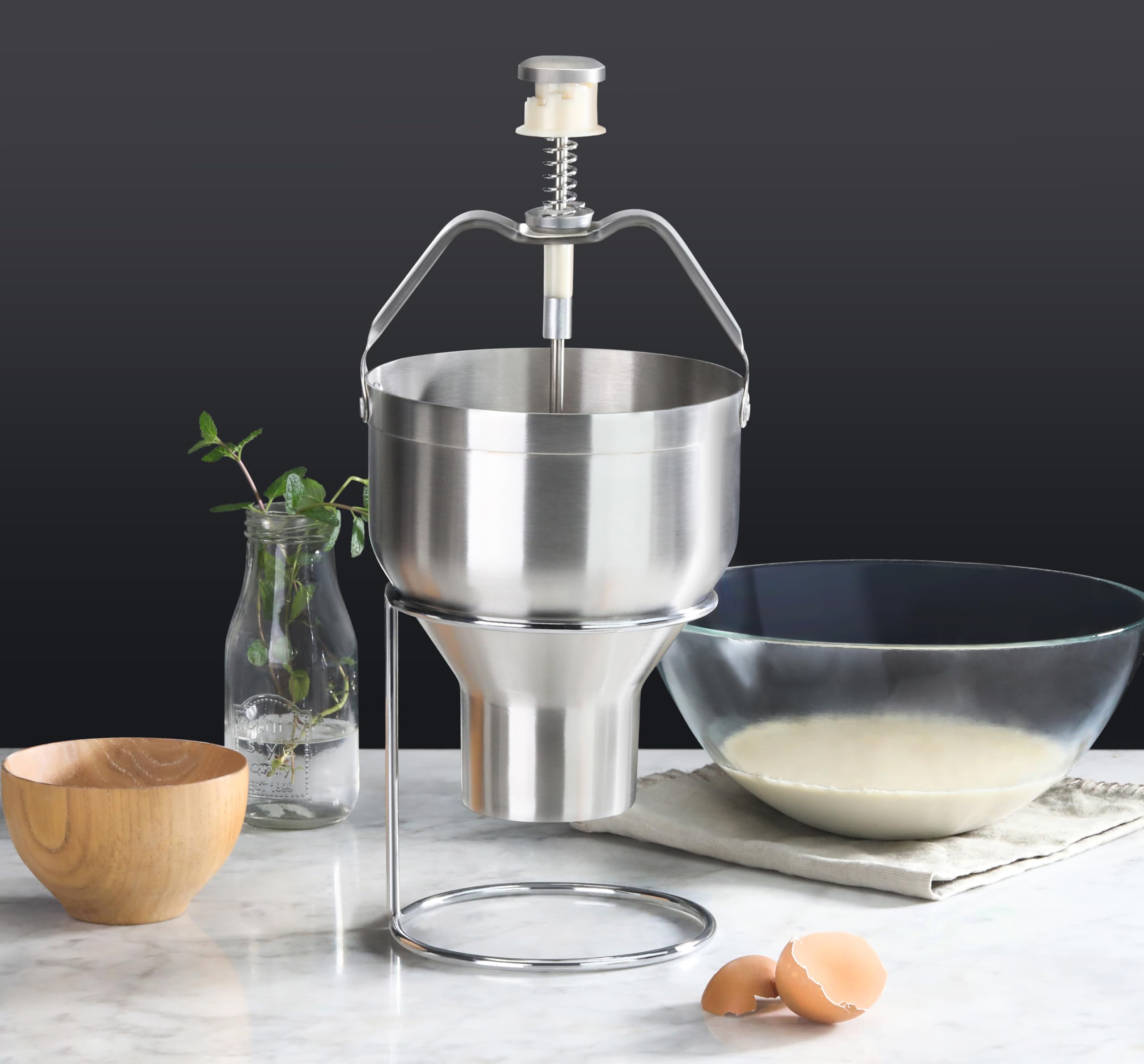 Commercial Grade 18/8 Stainless Steel Pancake Dispenser with Stand - New Star Foodservice 37470 - Perfect for Restaurants, Diners & Breakfast Catering (Silver)