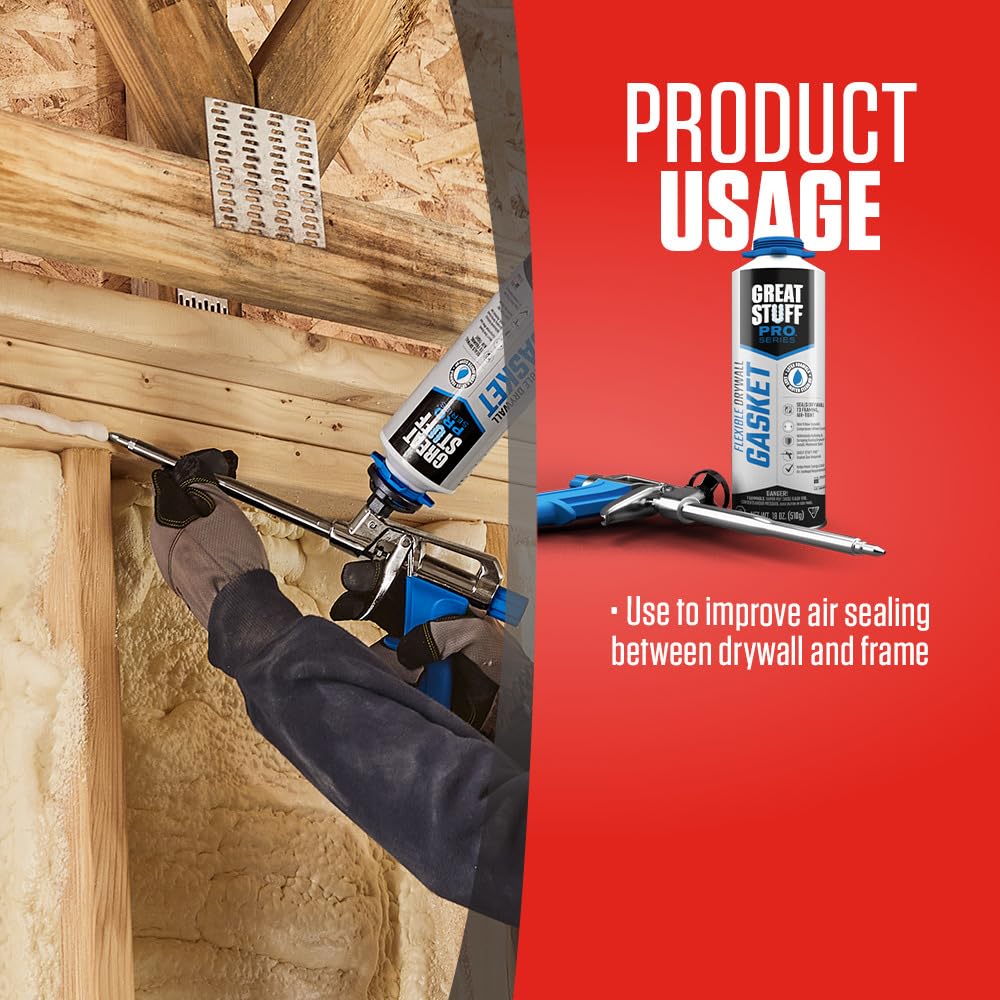 Great Stuff PRO Flexible Drywall Gasket 18 oz - Water-Based Air-Cured Sealant (12-Pack) | One-Component Drywall Sealant for Professional Use | Perfect for HVAC, Plumbing & Electrical Openings