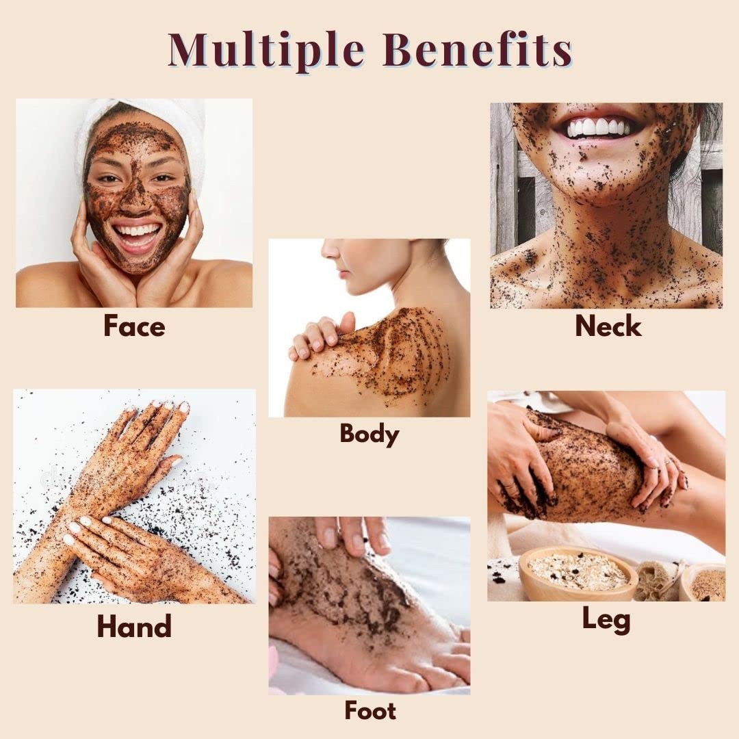 SWOSH Coffee Body Scrub for Women & Men - 140g Exfoliating Tan Remover for Face, Neck, Arms, Legs & Feet with Walnut, Rock Salt & Coconut Oil - Skin Brightening & Polishing Scrub for Spa Day & At-Home Skincare Routine