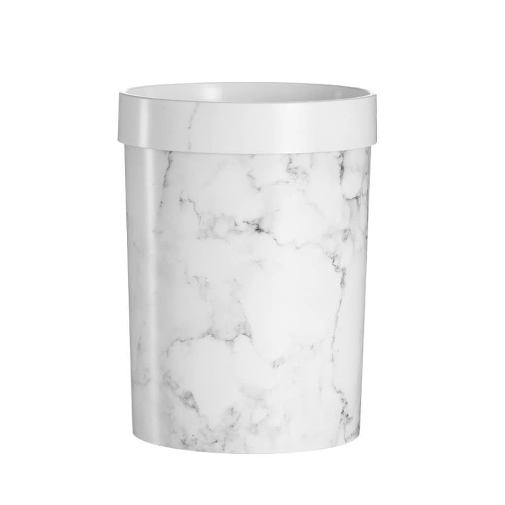 Eco-Friendly Compost Bin for Kitchen - Marble Pattern Plastic Trash Can Without Lid, European Style Step Trash Can for Office, Bathroom, Living Room & Bedroom (White) - Perfect for Organic Waste Disposal & Home Decor