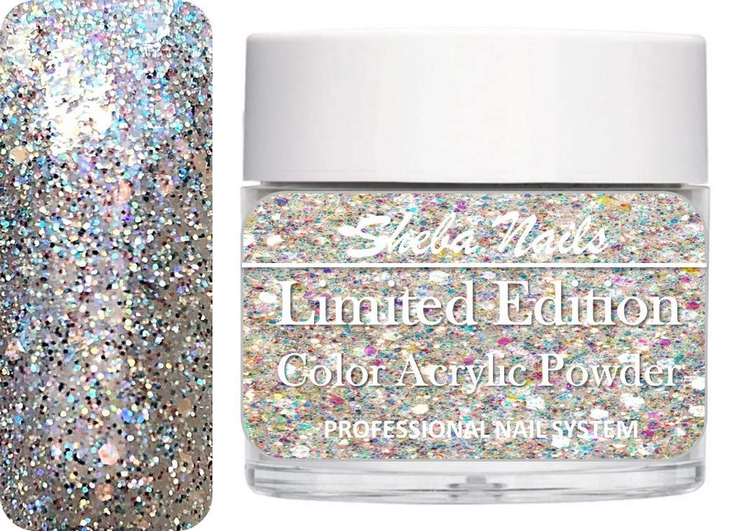 SHEBA NAILS ACRYLIC Glitter Powder 1OZ - ICICLE | Professional Nail Art Glitter for Acrylic Nails, Manicures & Pedicures | Perfect for Salon, Home Use & DIY Nail Designs