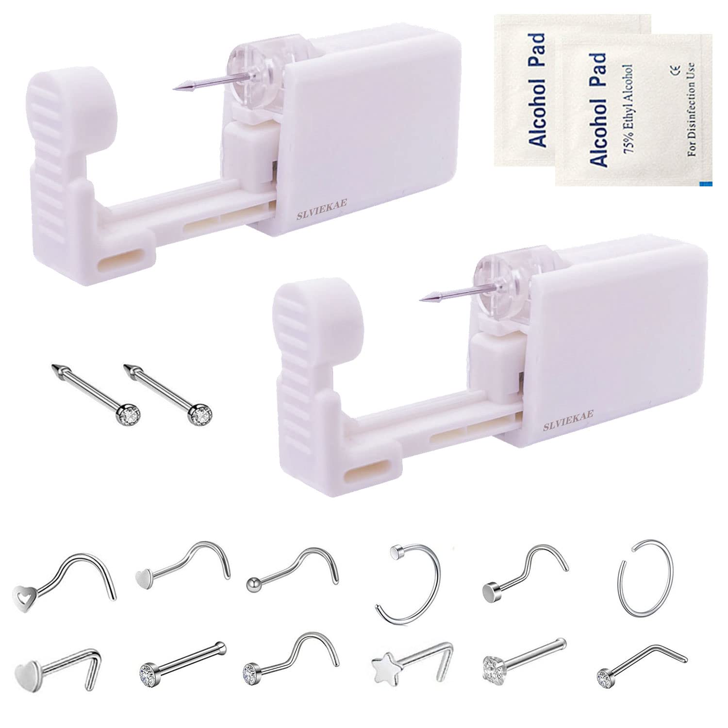 18 Pcs Disposable Nose Piercing Kit with Silver Studs - Professional Cartilage, Tragus & Helix Piercing Gun Set for Safe Body Piercing | Perfect for Salons, Tattoo Parlors & Home Use