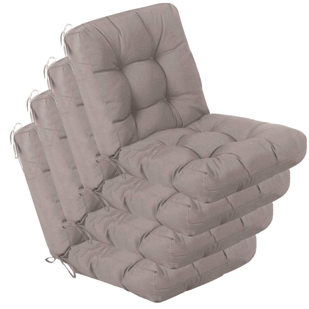 QILLOWAY Outdoor Chair Cushions - 4 Pack Tufted Seat & Back Pillow Covers, Spring Summer Patio Furniture Replacement (Tan/Grey) - Perfect for Garden, Deck, Poolside & Porch Relaxation