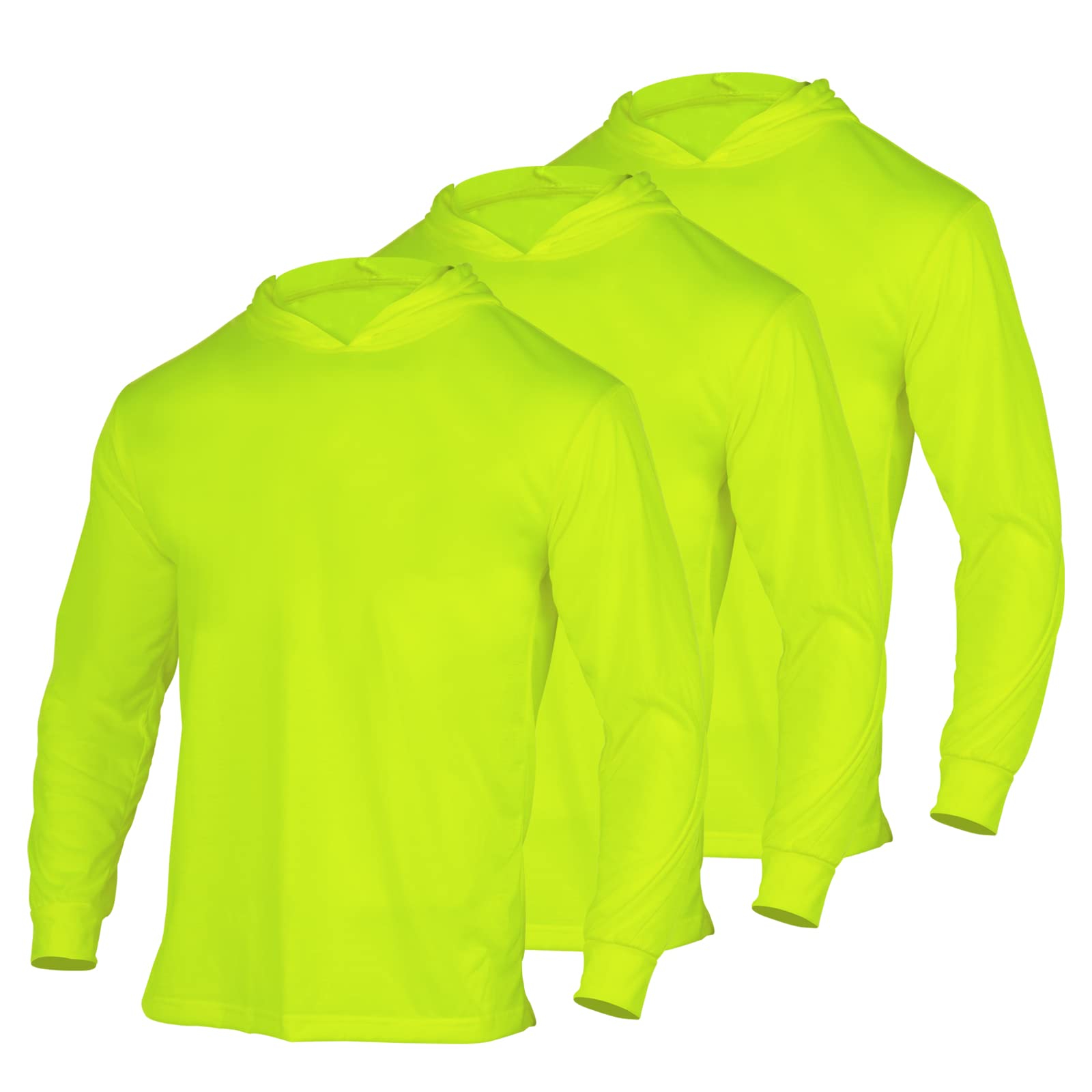 FONIRRA High Visibility Safety Long Sleeve T-Shirts for Men - 3 Pack Reflective Construction Work Shirts with Hood - Ideal for Road Work, Night Shifts & Emergency Responders