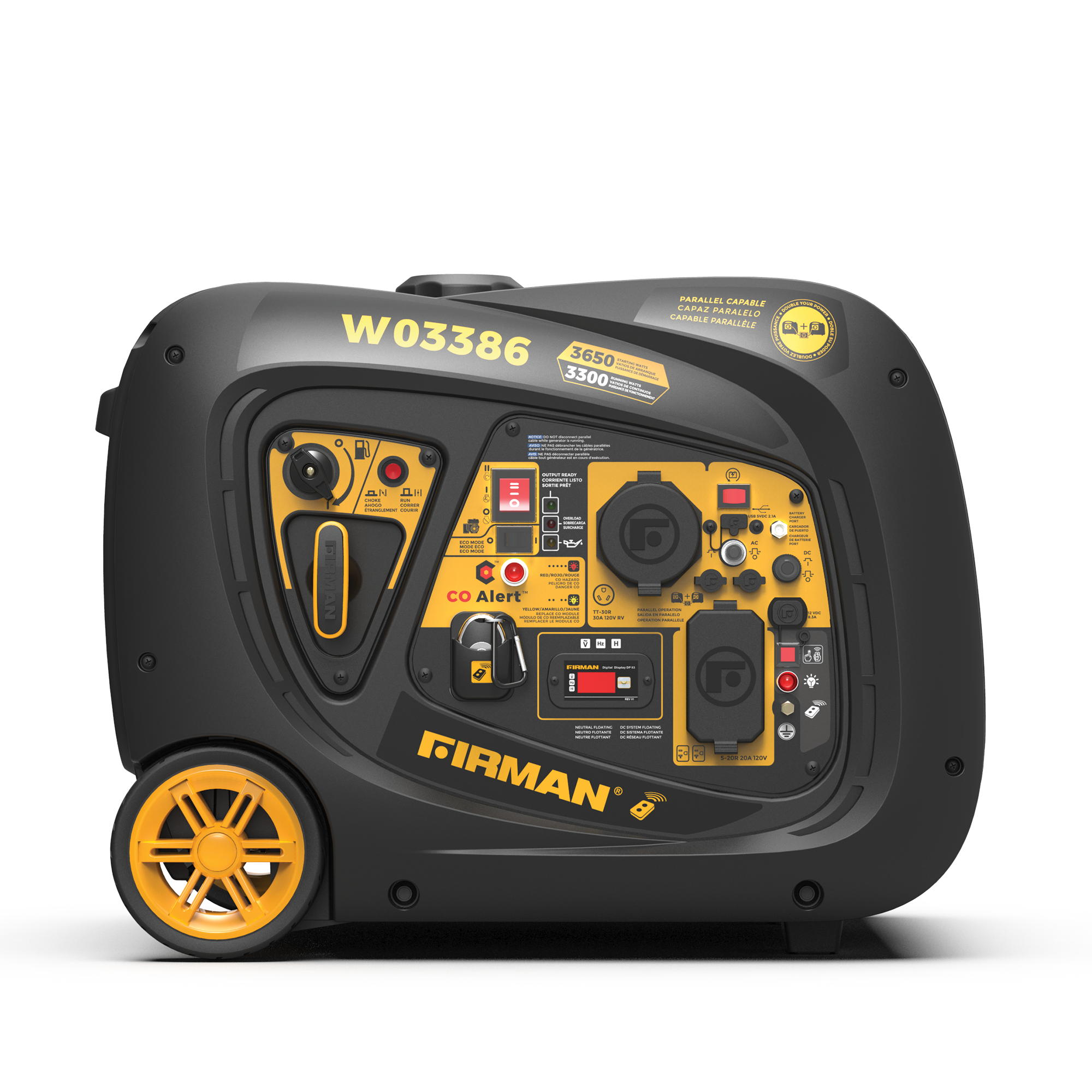 3650W Portable Inverter Generator with Remote Start & CO Alert - Perfect for Camping, RV Trips, and Emergency Power Backup