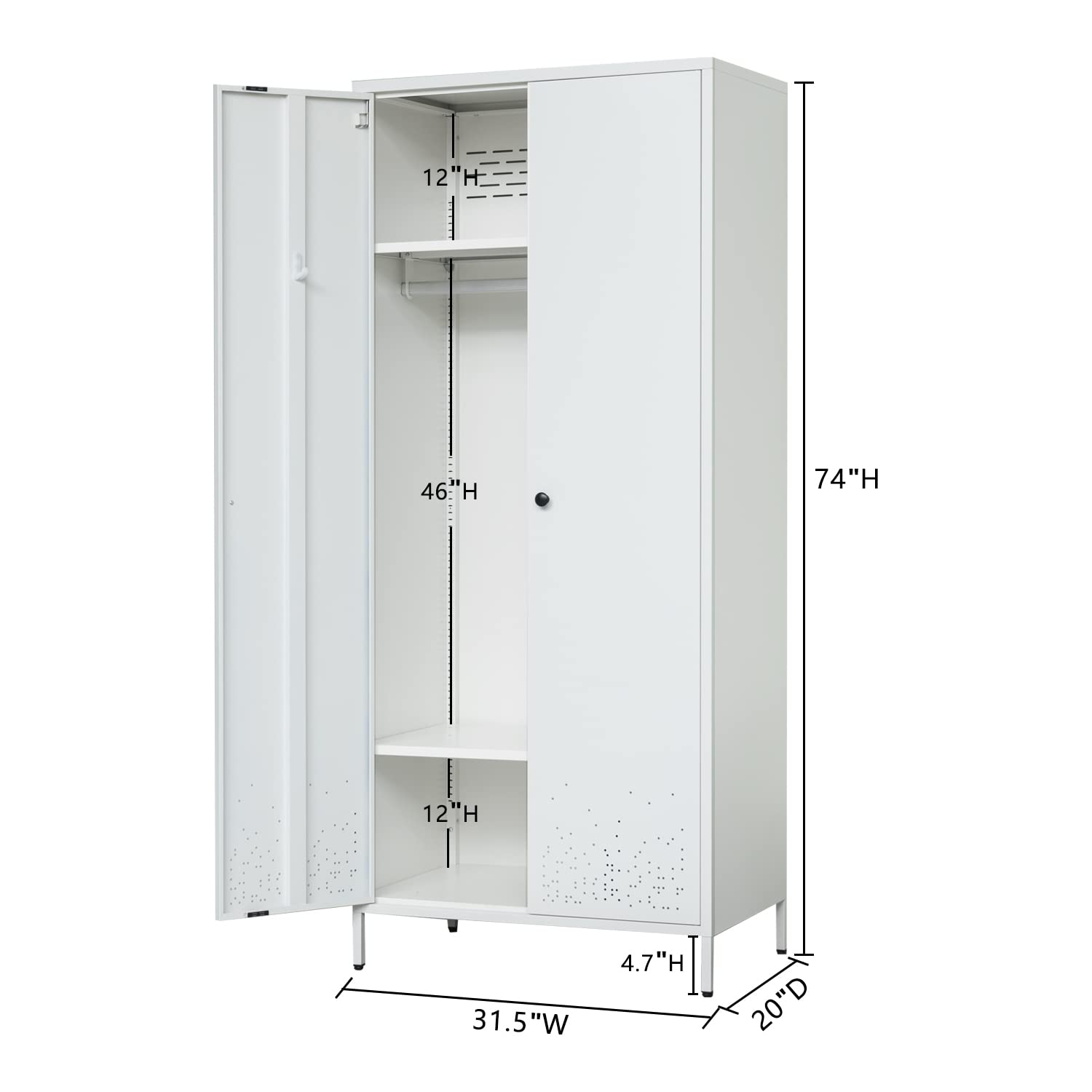 BESFUR White Metal Armoire with Hanging Rod & Adjustable Shelves - 20