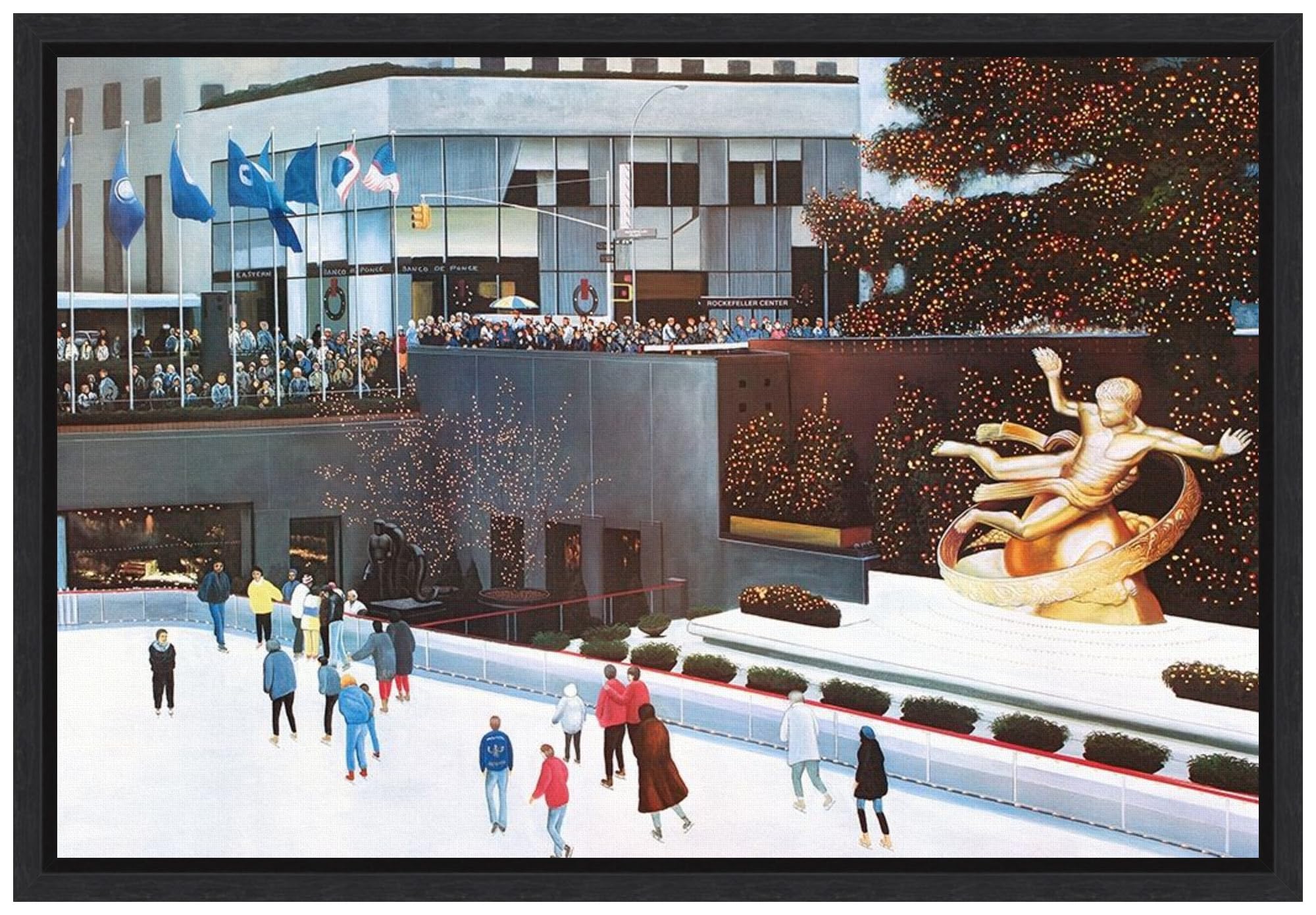 Amanti Art Framed Canvas Wall Art - 16x23 Rockefeller Center Cityscape Painting by Diane Romanello | Modern Framed Wall Decor for Living Room, Bedroom, Bathroom | Perfect Gift for Home & Office Decoration
