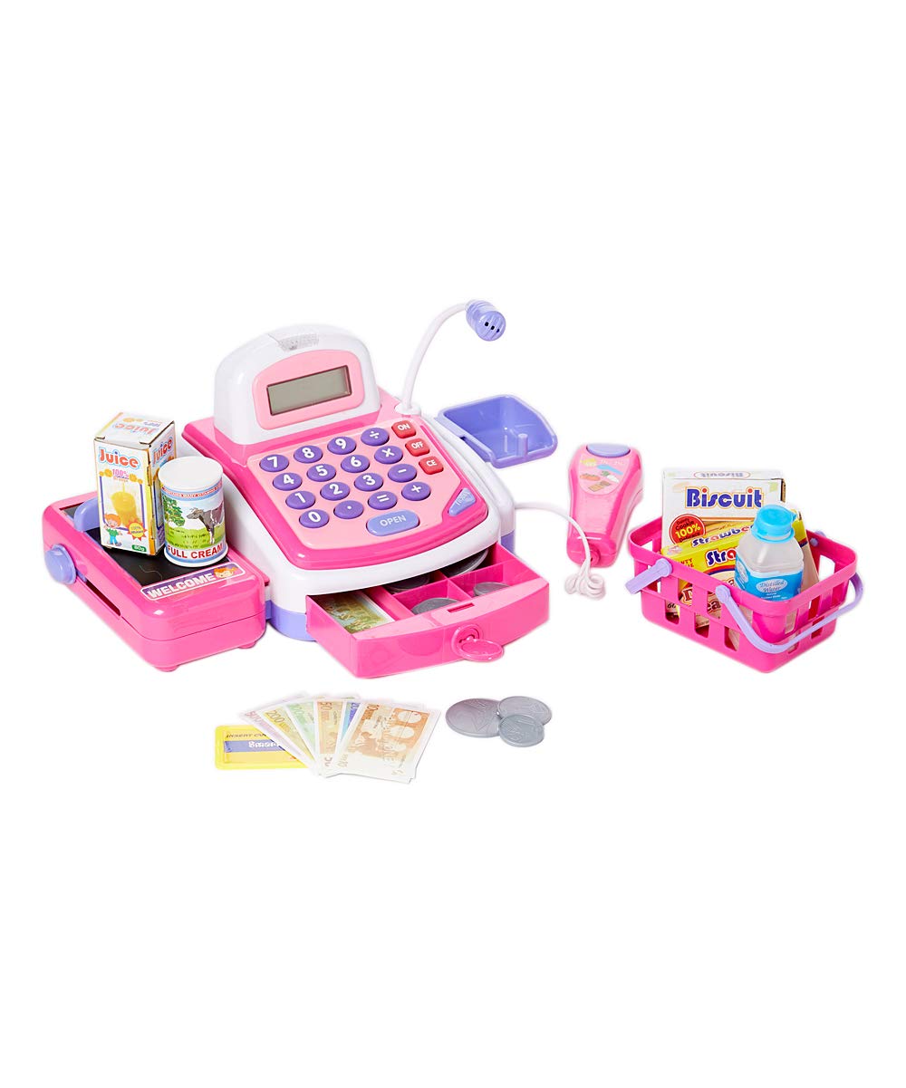 Interactive Kids Pretend Play Cash Register Toy with Microphone, Speaker & Play Money - Fun Role-Playing for Grocery Store, Restaurant & Shopping Games