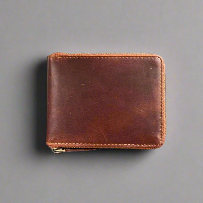 Premium Men's Zip Around Cow Leather Wallet - RFID Blocking, Slim Bifold Design for Cash & Cards - Perfect for Travel, Business & Everyday Use