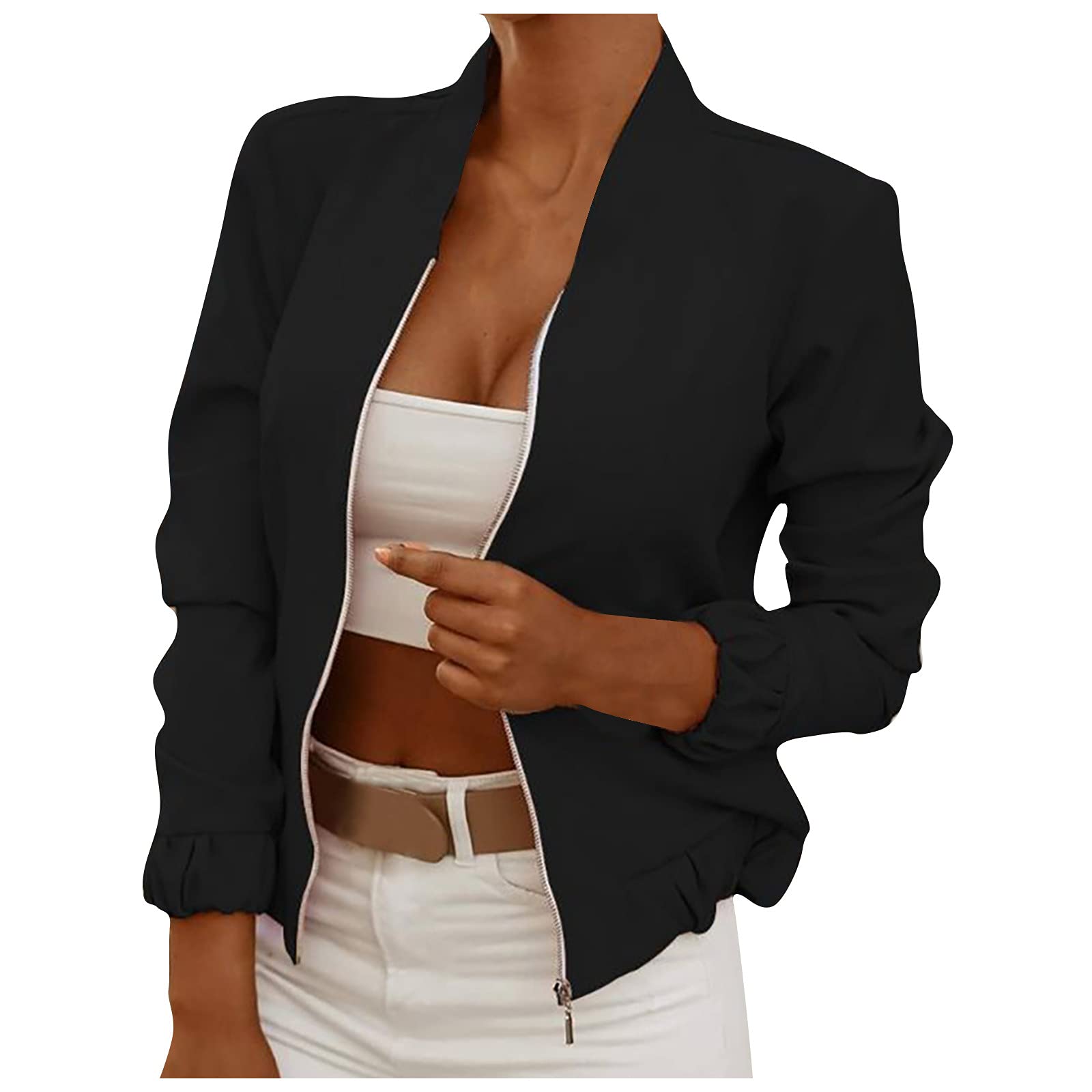 Women's Fashion Print Baseball Jacket - Casual Long Sleeve Zipper Pocket Coat Top for Outdoor Sports & Streetwear Style